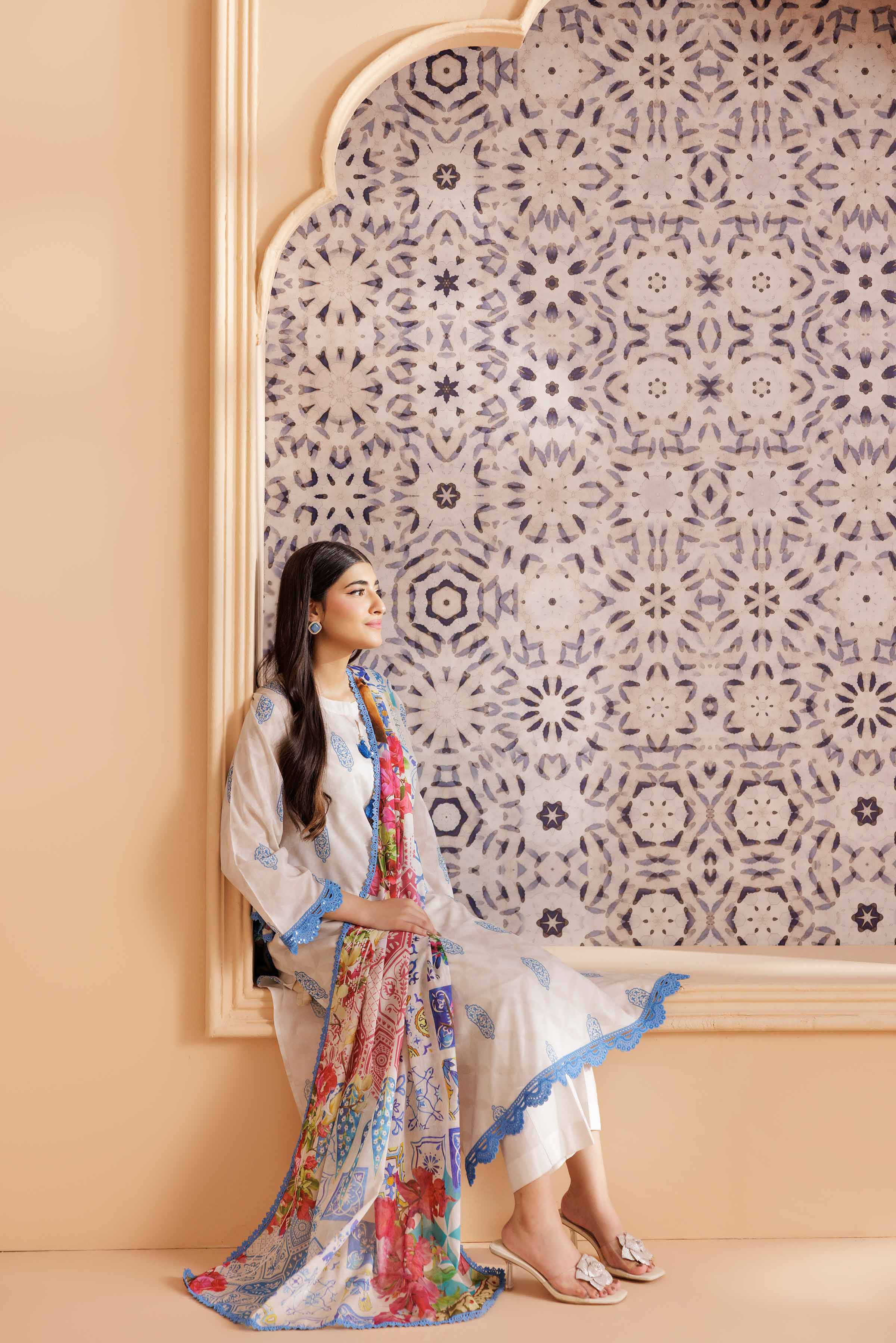 NishatUK - Beige Printed Cambric 3-piece ready to wear Suit