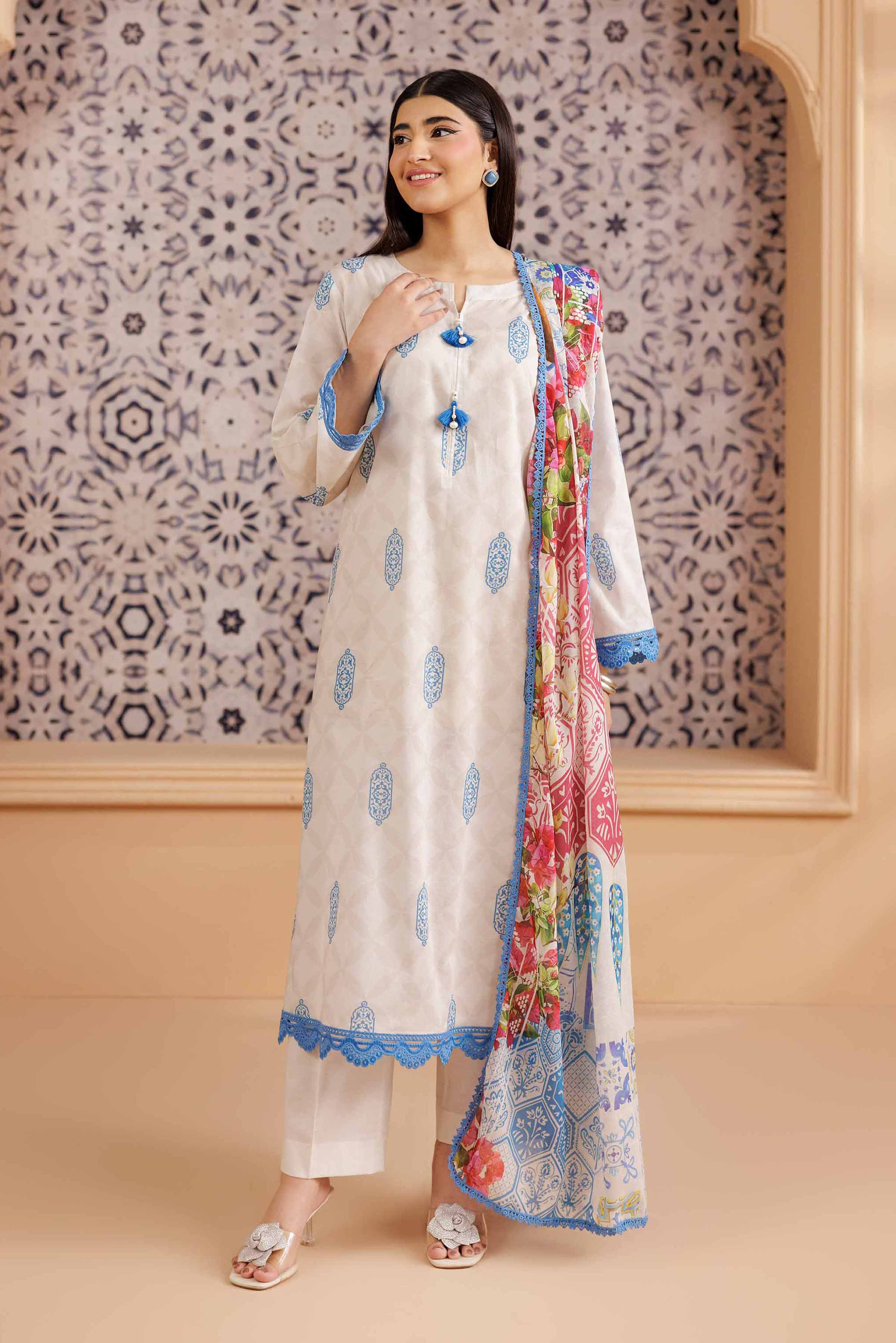 NishatUK - Beige Printed Cambric 3-piece ready to wear Suit