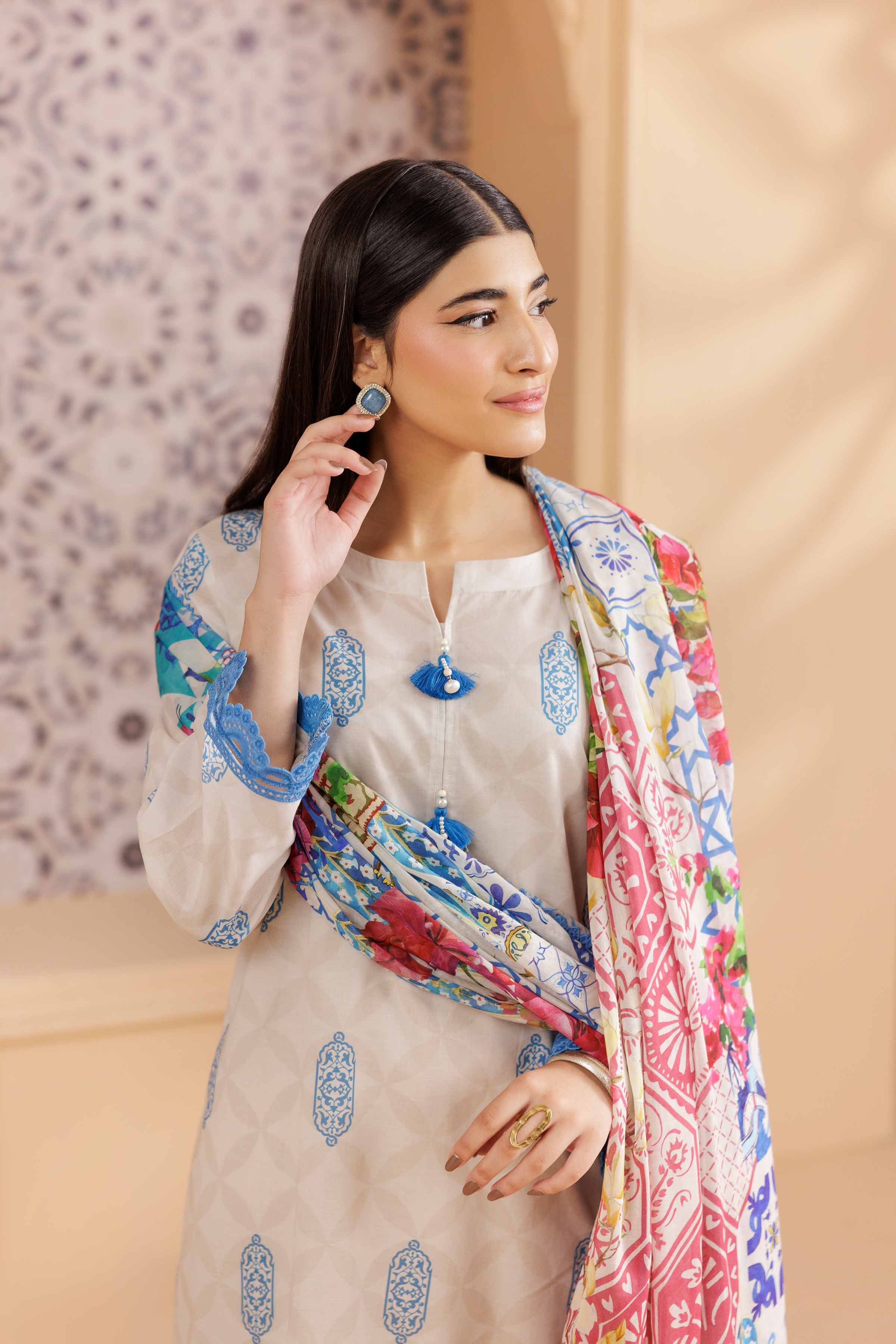 NishatUK - Beige Printed Cambric 3-piece ready to wear Suit