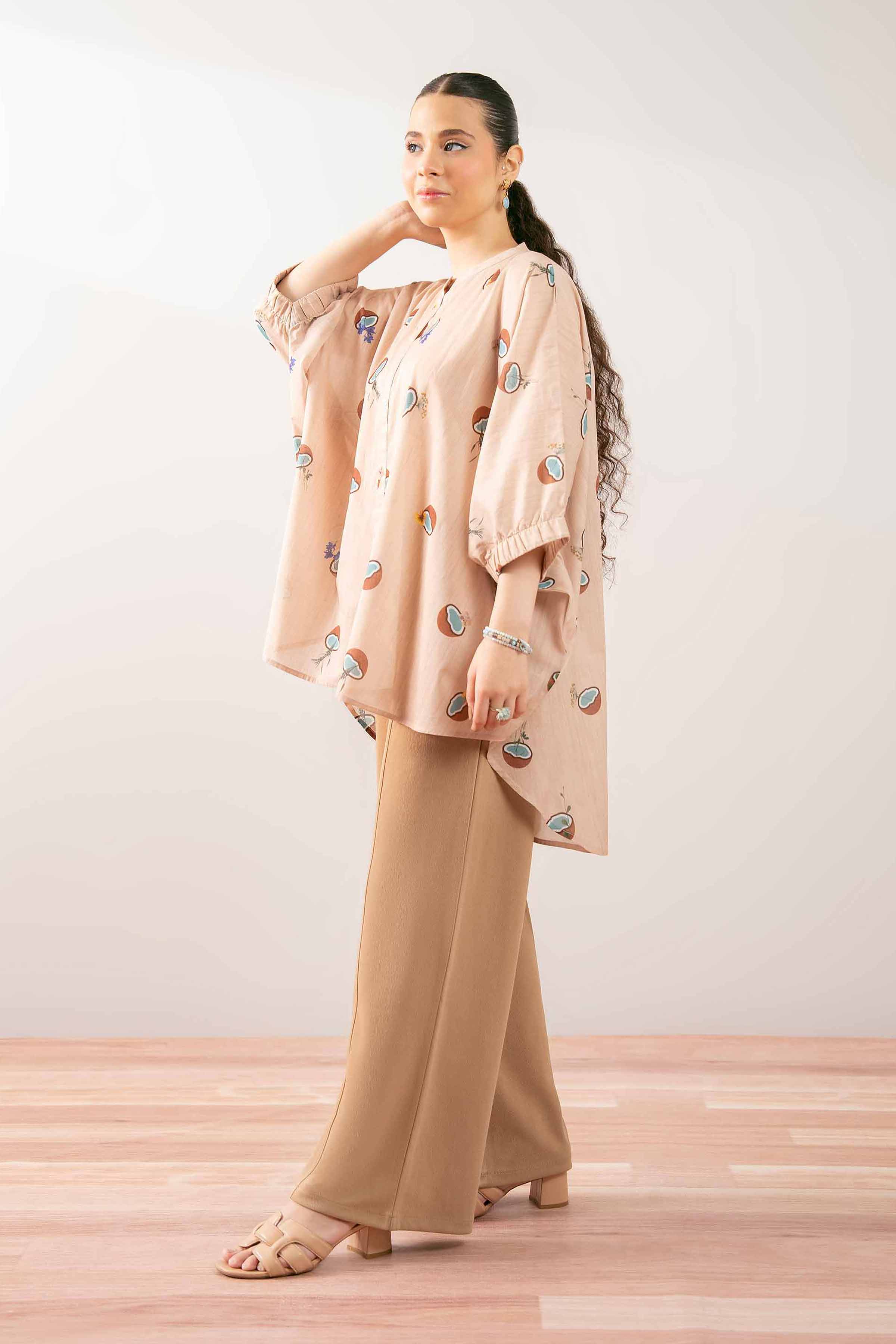 NishatUK - Beige Printed  Cambric 1-piece ready to wear Tunic