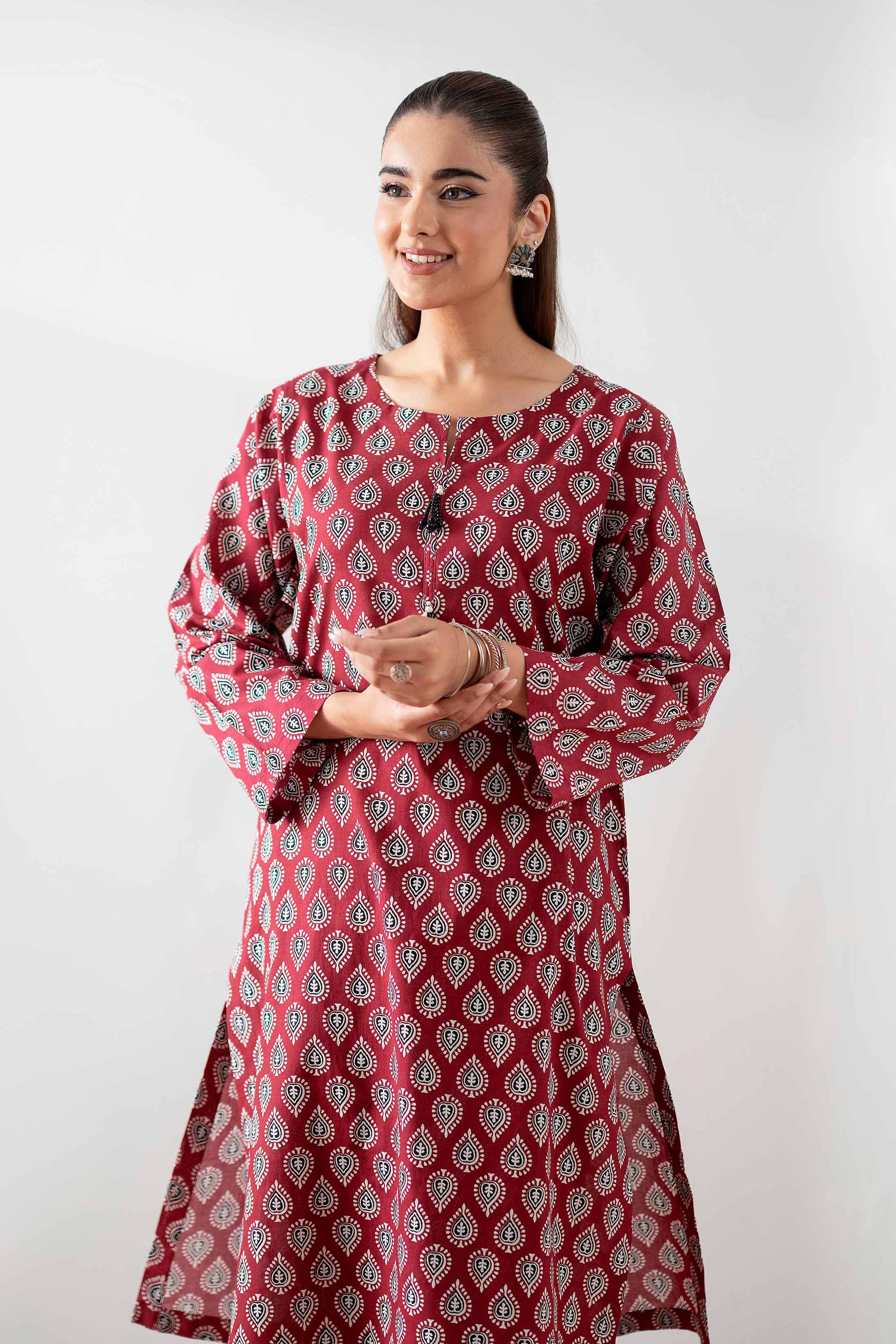 NishatUK - Maroon Printed  Cambric 2-piece ready to wear Dress