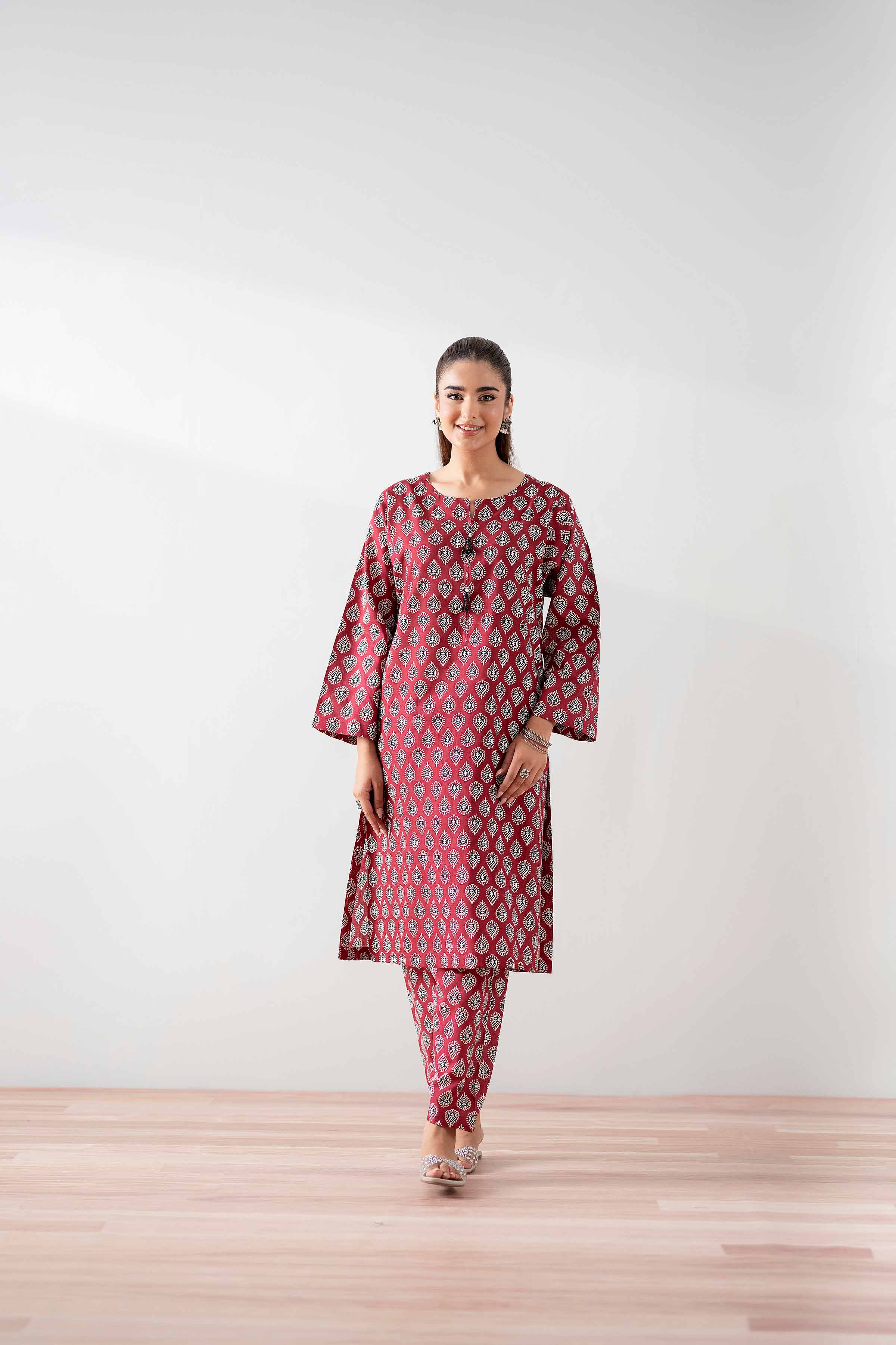 NishatUK - Maroon Printed  Cambric 2-piece ready to wear Dress