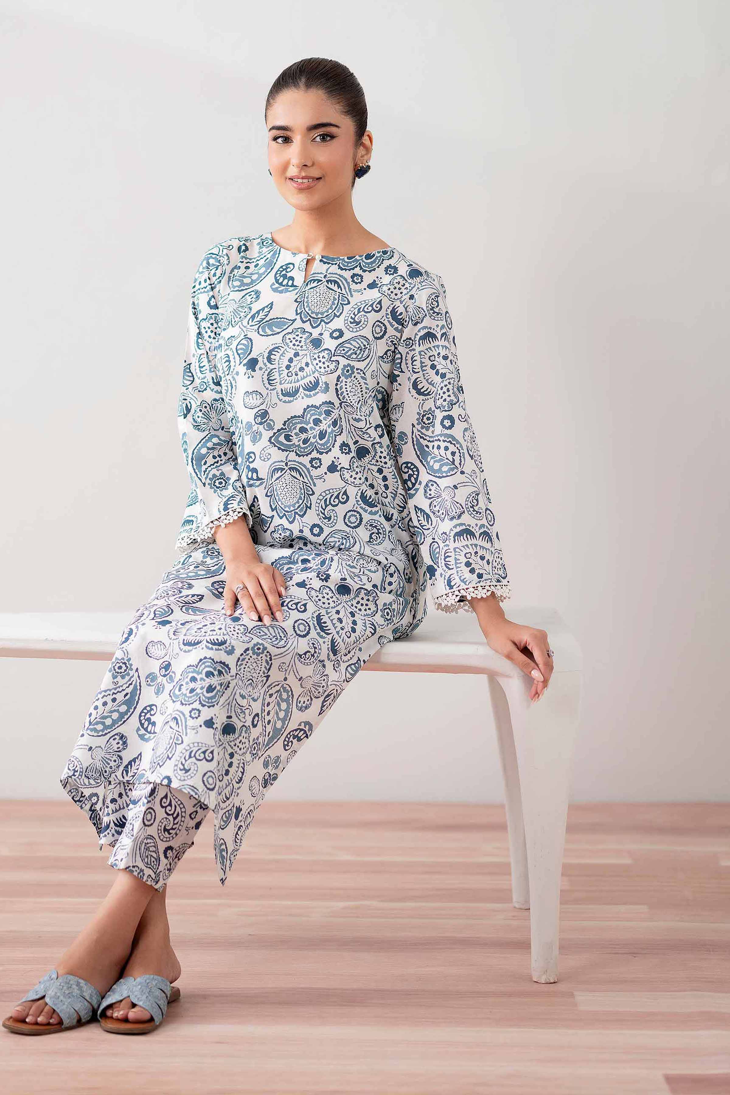 NishatUK - White Printed  Cambric 2-piece ready to wear Dress