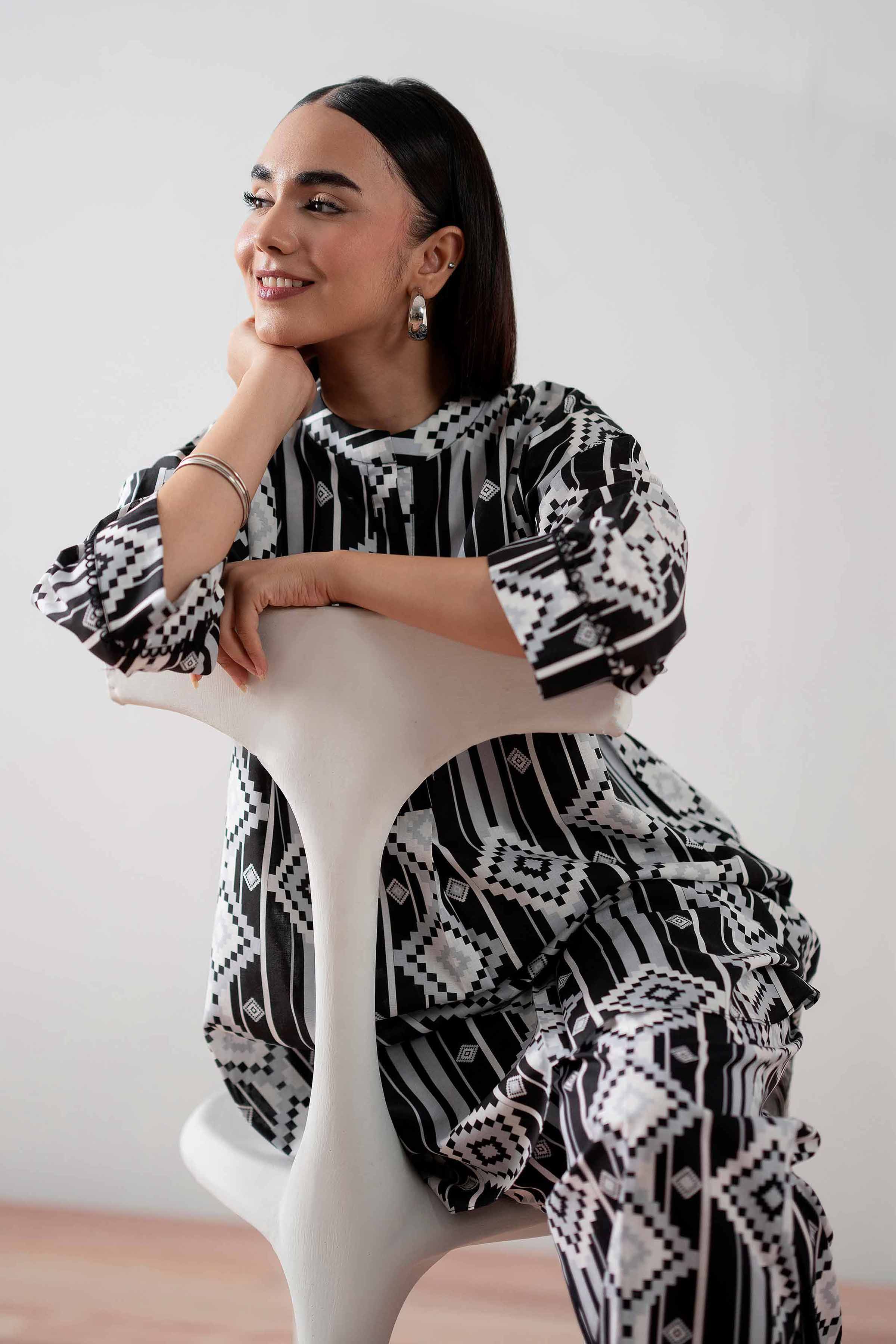 NishatUK - Black Printed  Cambric 2-piece ready to wear Dress