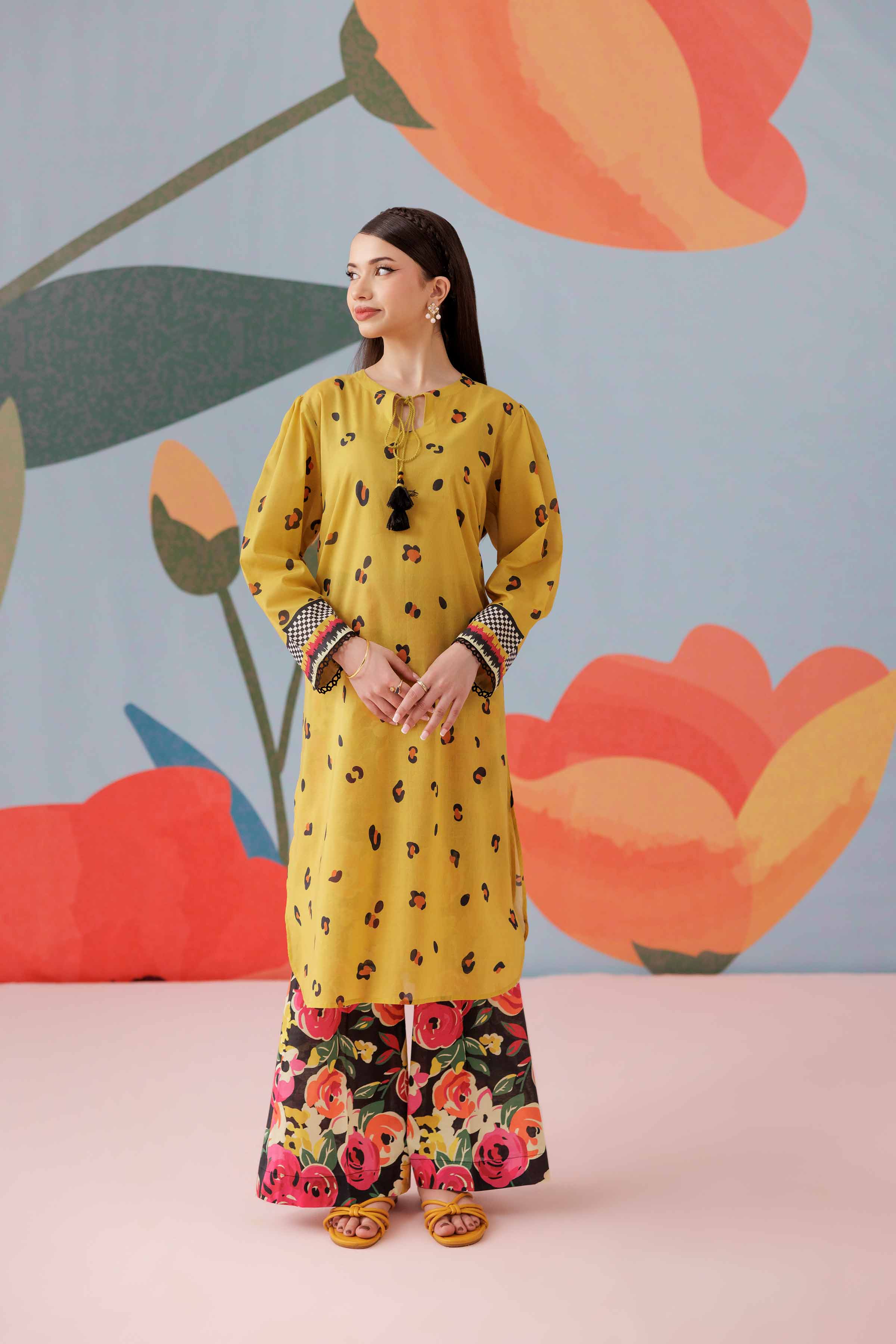 NishatUK -  Mustard Printed  Cambric 2-piece ready to wear Dress