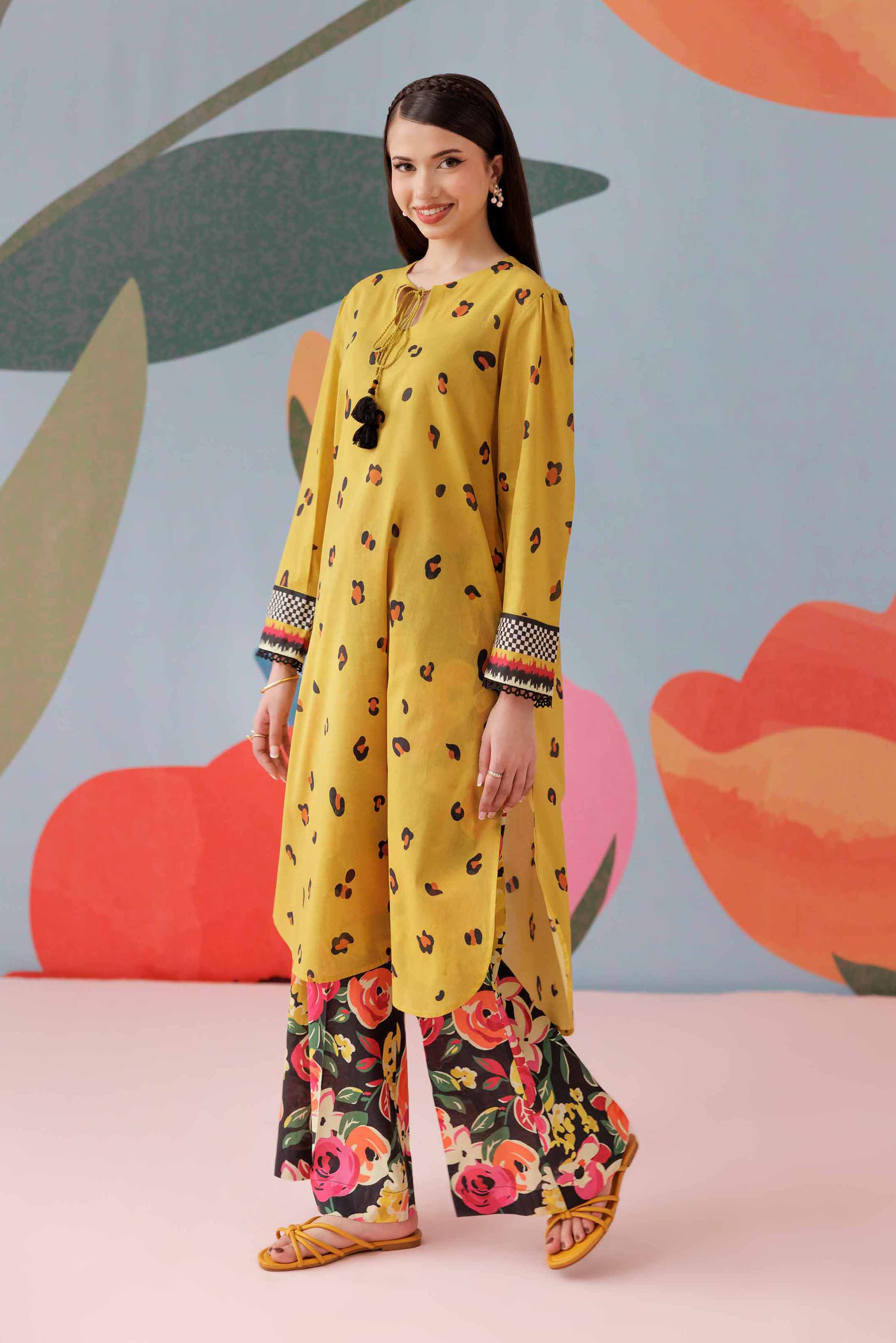 NishatUK -  Mustard Printed  Cambric 2-piece ready to wear Dress