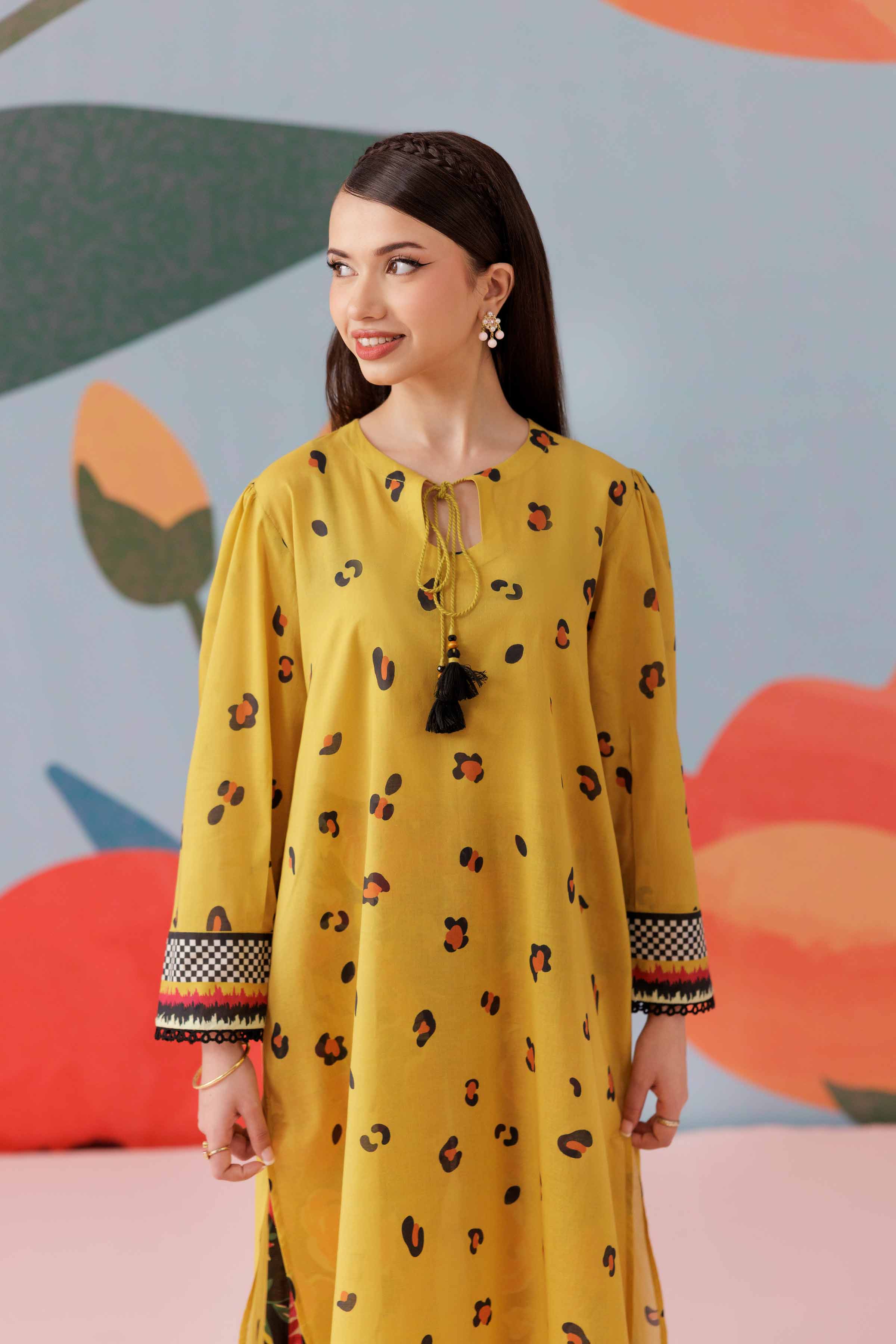 NishatUK -  Mustard Printed  Cambric 2-piece ready to wear Dress