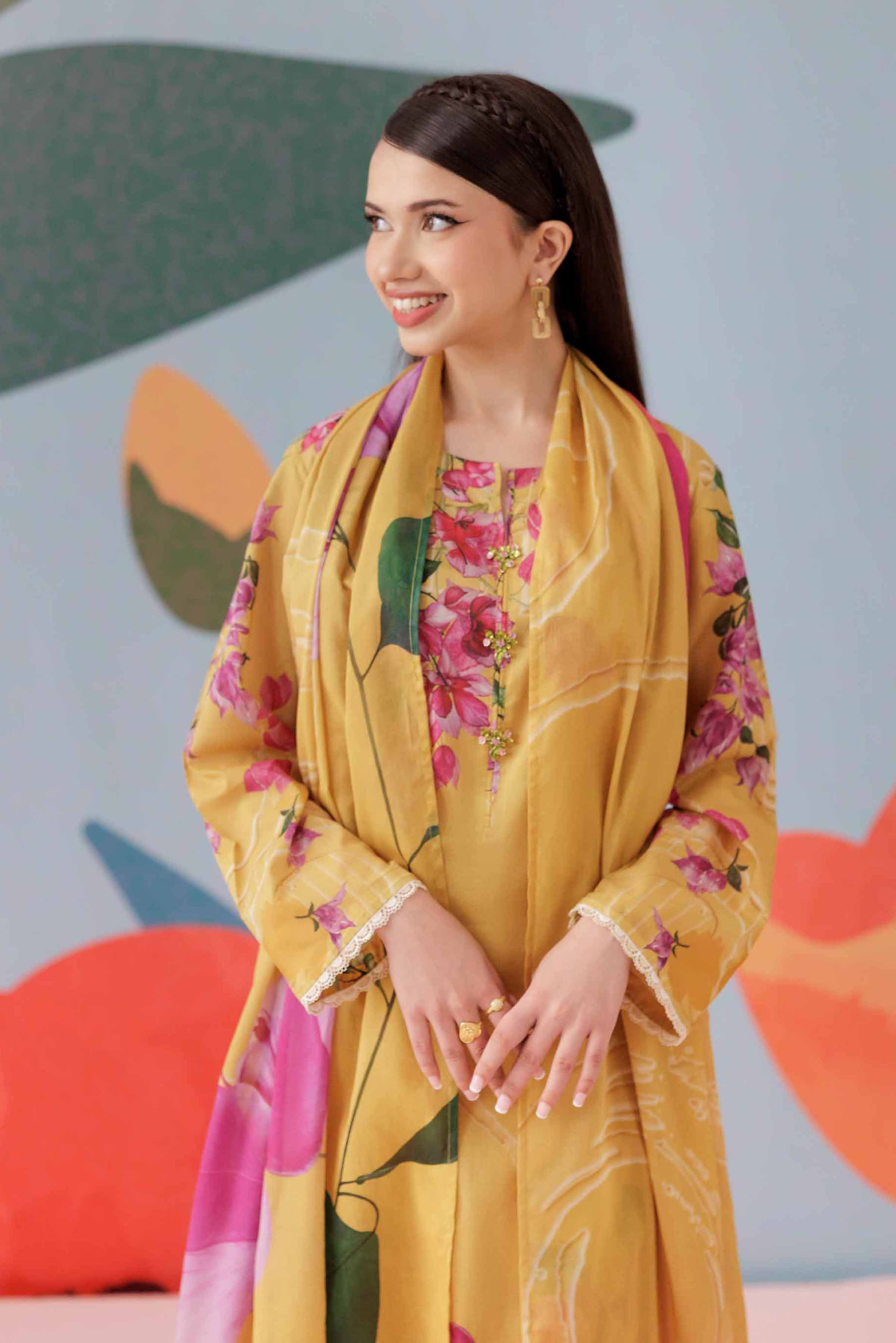 NishatUK - Mustard Printed Lawn 3-piece ready to wear Suit