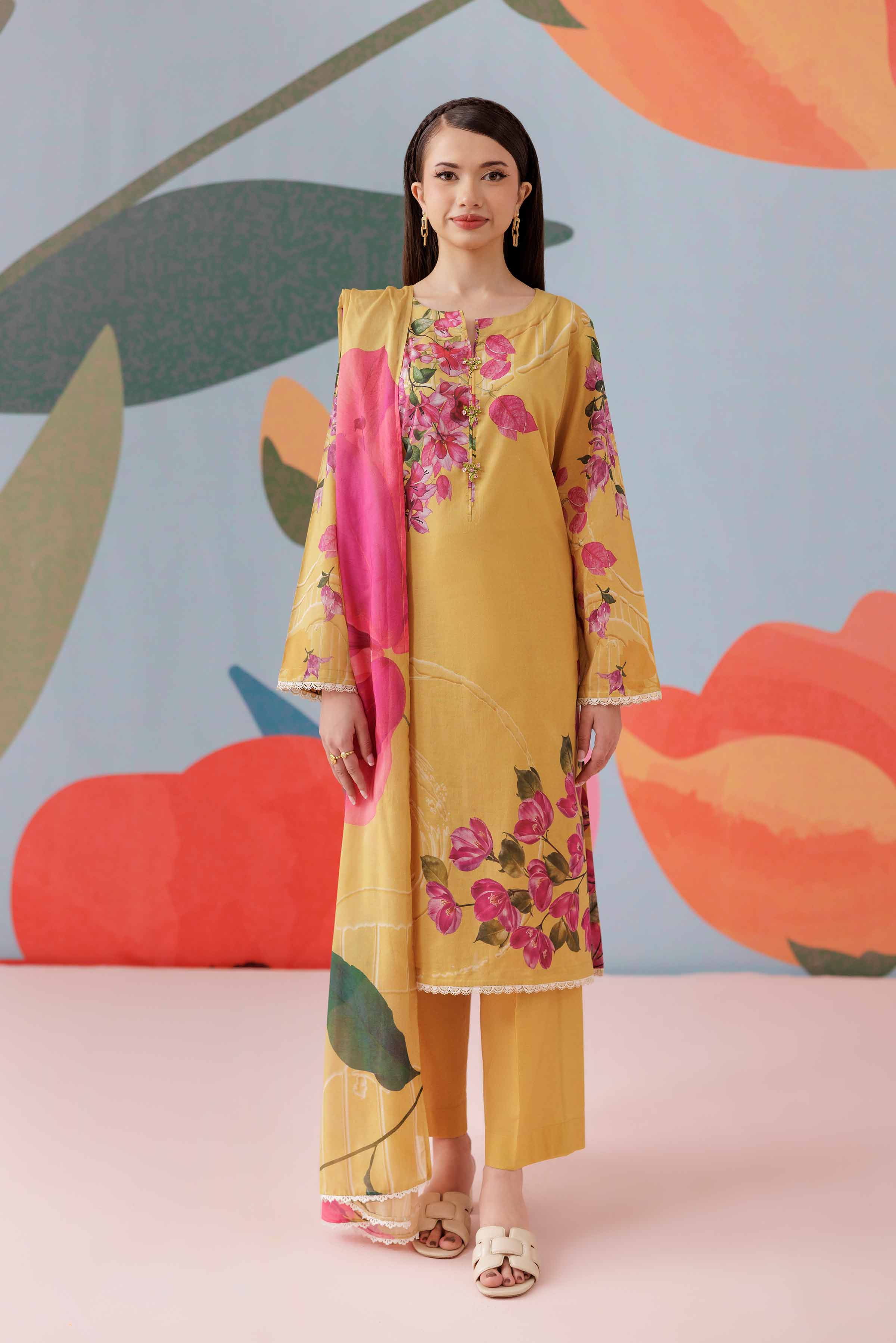 NishatUK - Mustard Printed Lawn 3-piece ready to wear Suit