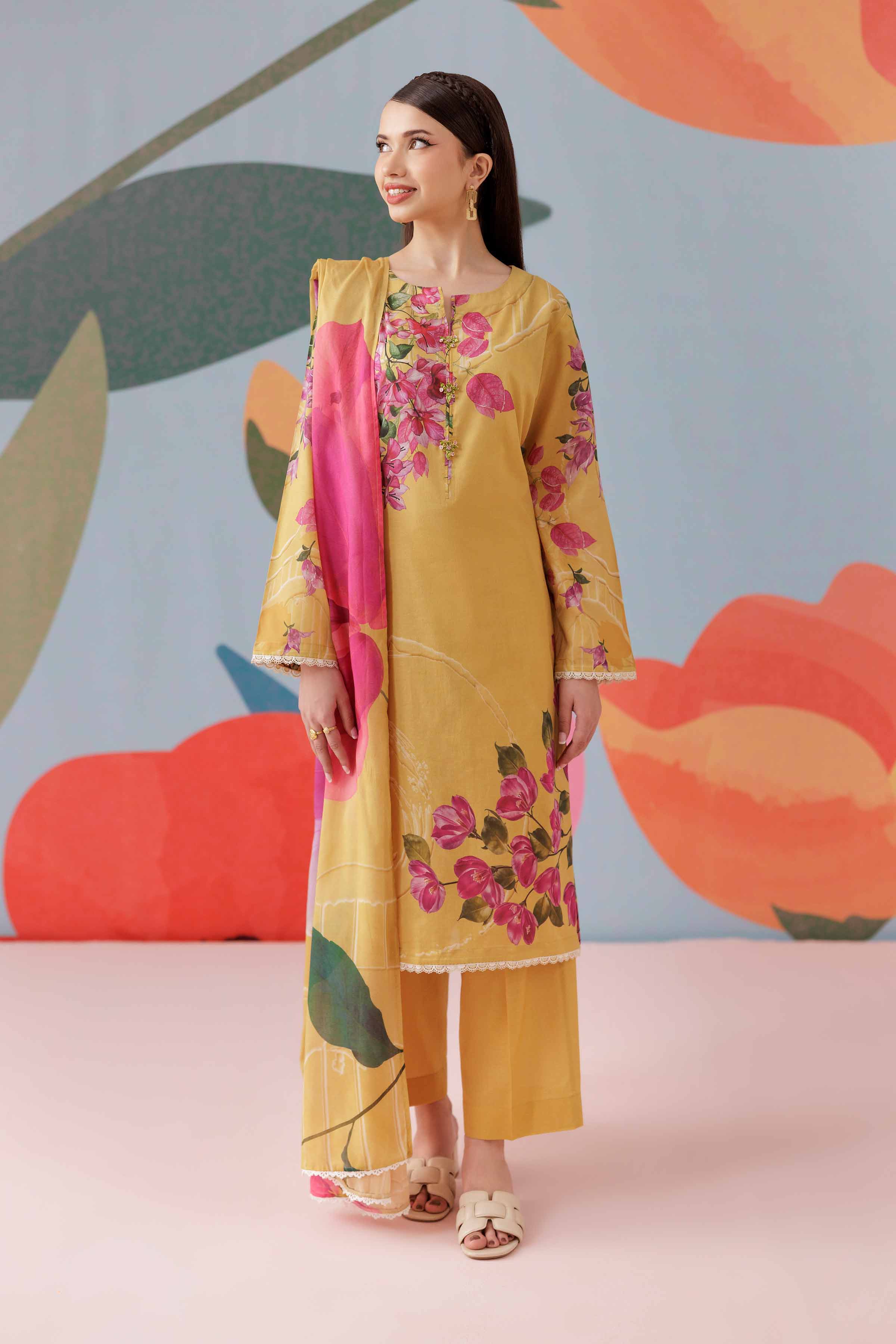 NishatUK - Mustard Printed Lawn 3-piece ready to wear Suit