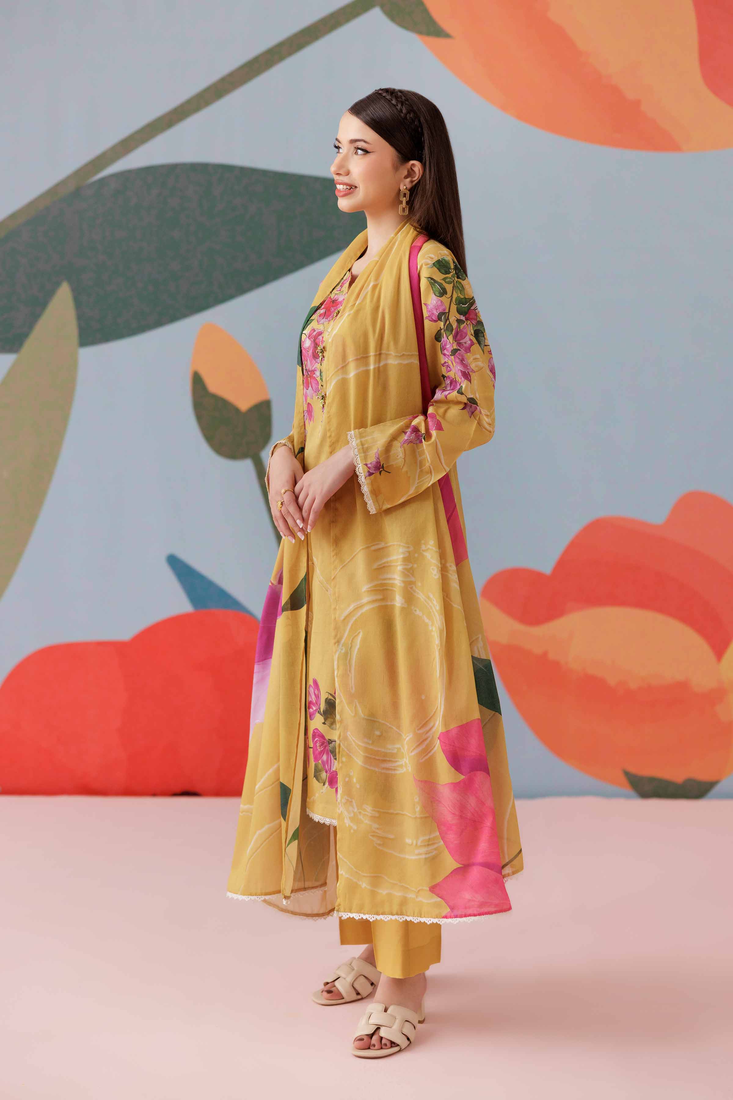 NishatUK - Mustard Printed Lawn 3-piece ready to wear Suit