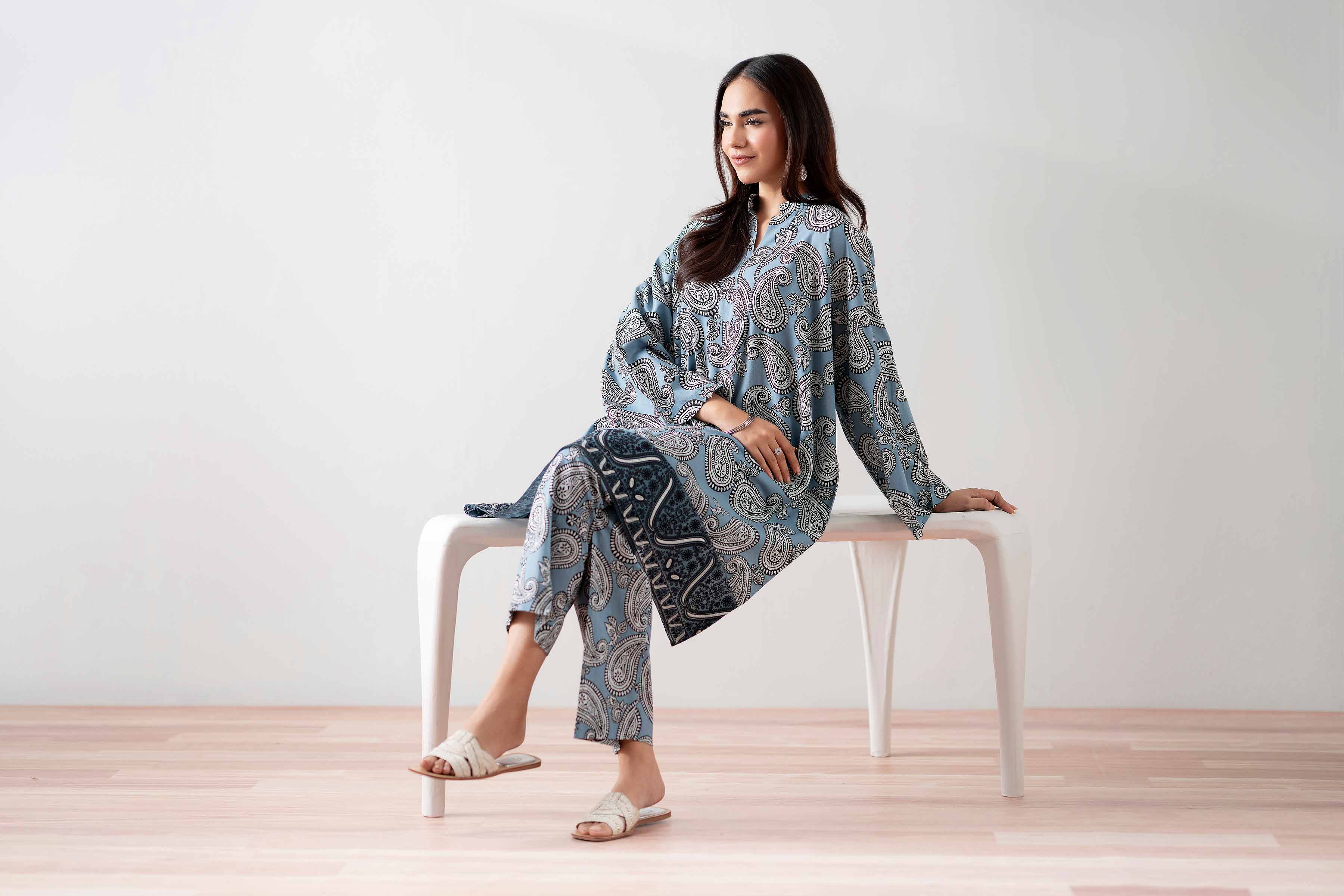 NishatUK - Blue Embroidered Cambric 2-piece ready to wear Dress