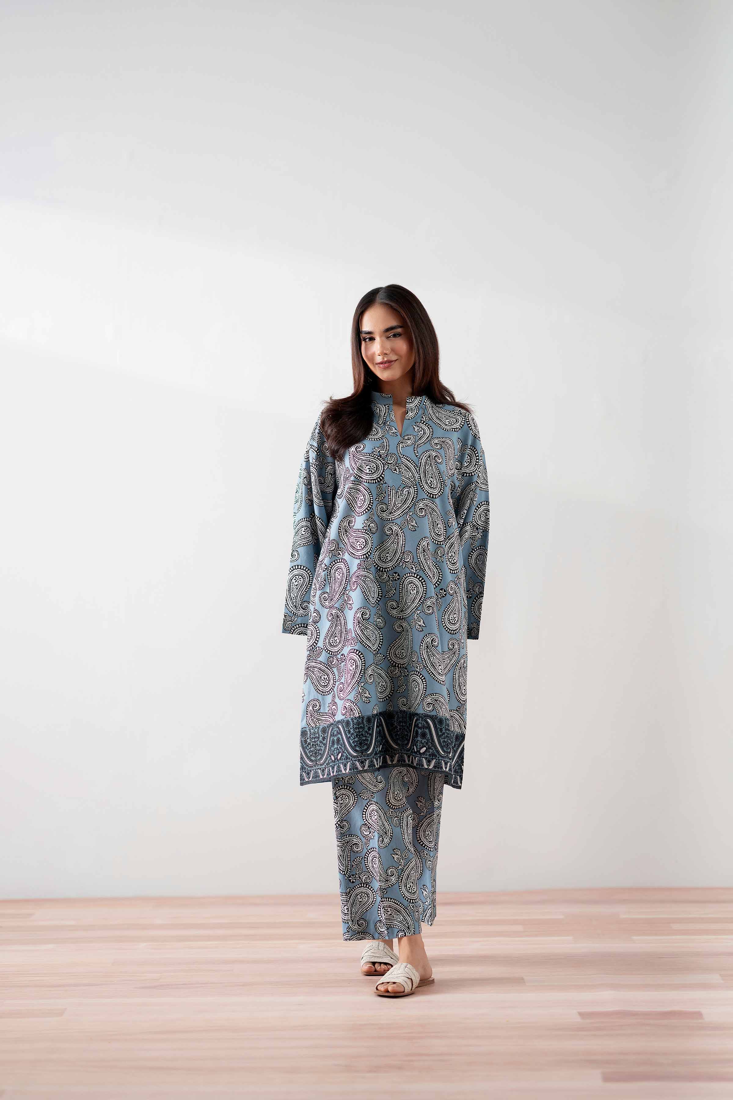 NishatUK - Blue Embroidered Cambric 2-piece ready to wear Dress