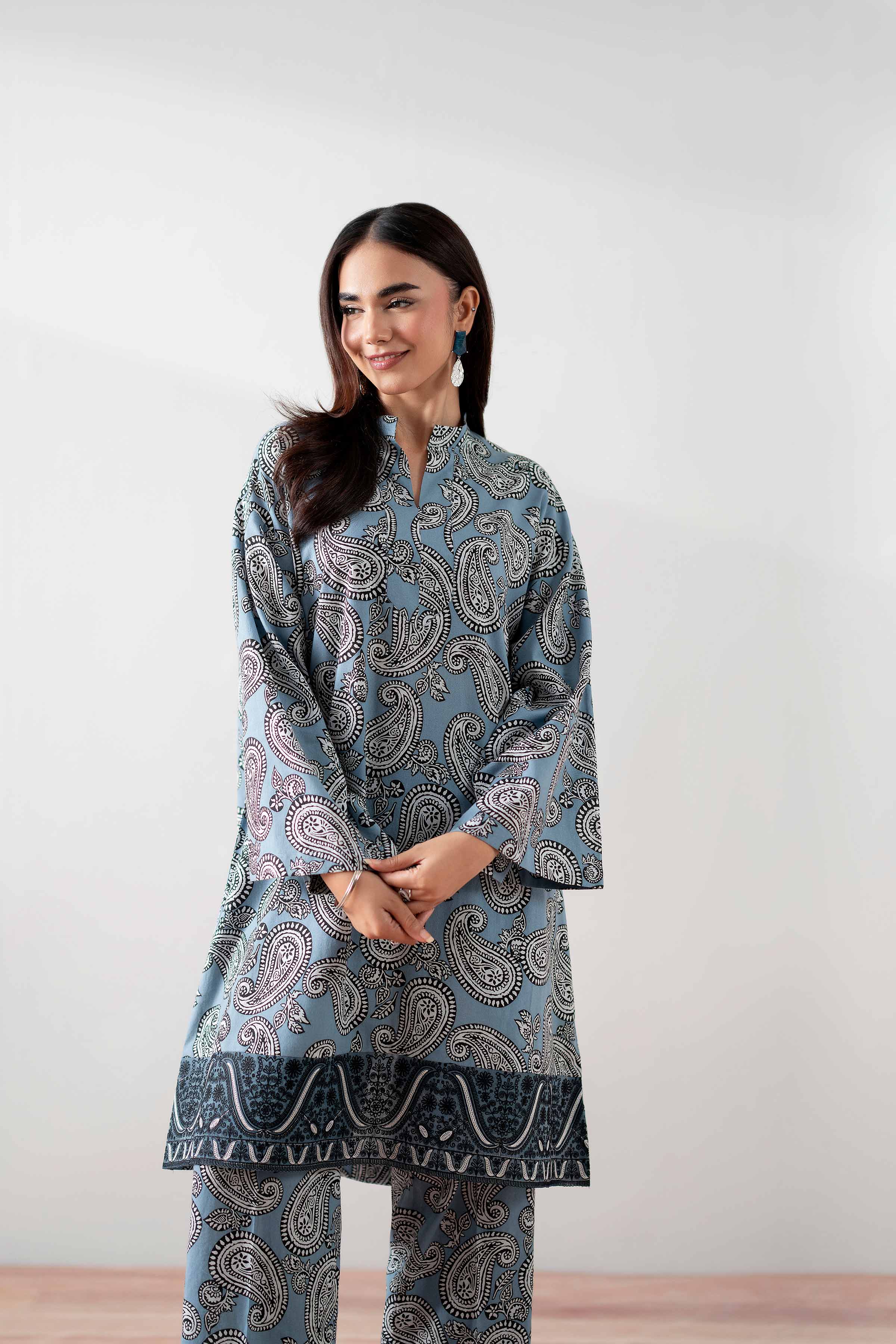 NishatUK - Blue Embroidered Cambric 2-piece ready to wear Dress