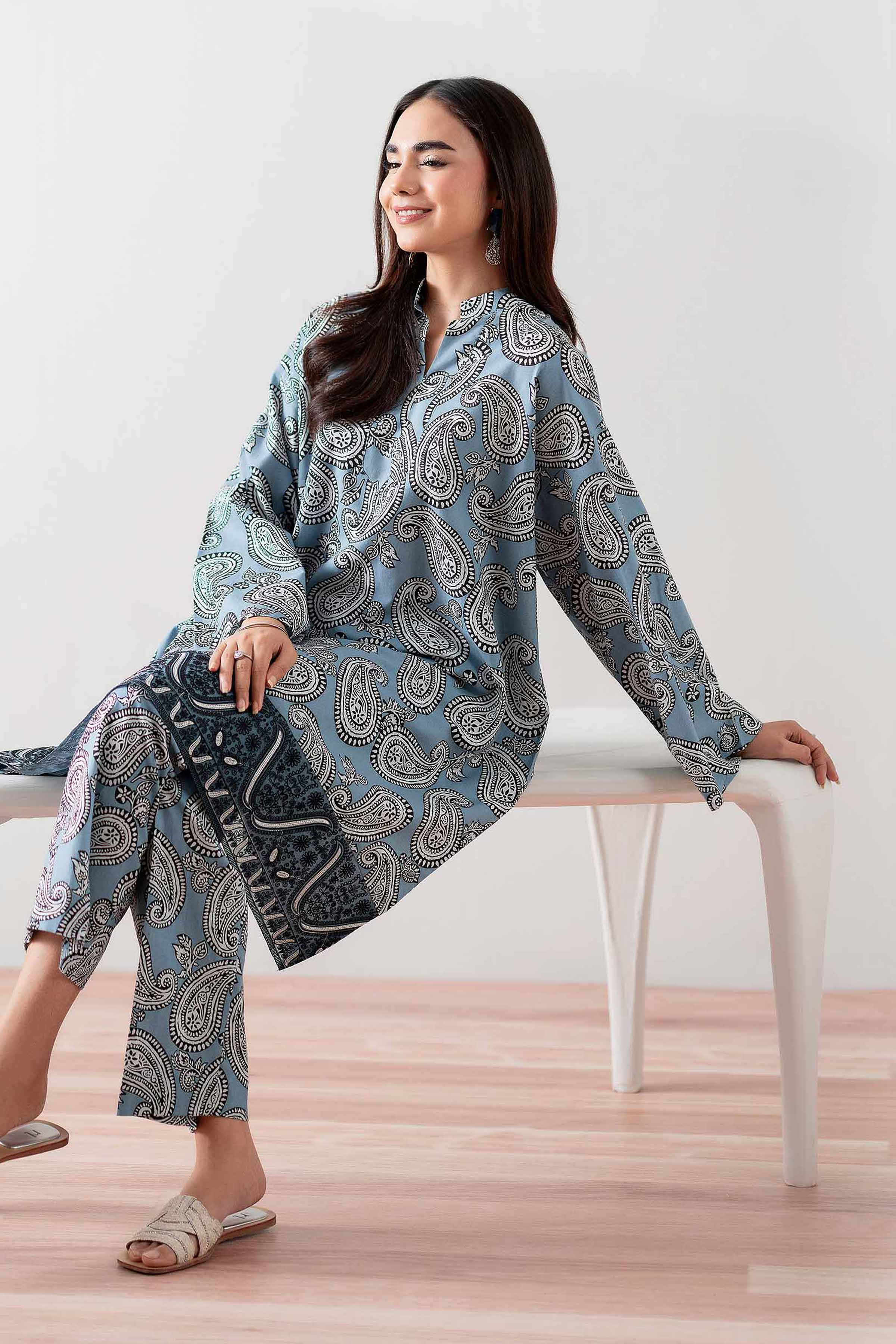 NishatUK - Blue Embroidered Cambric 2-piece ready to wear Dress