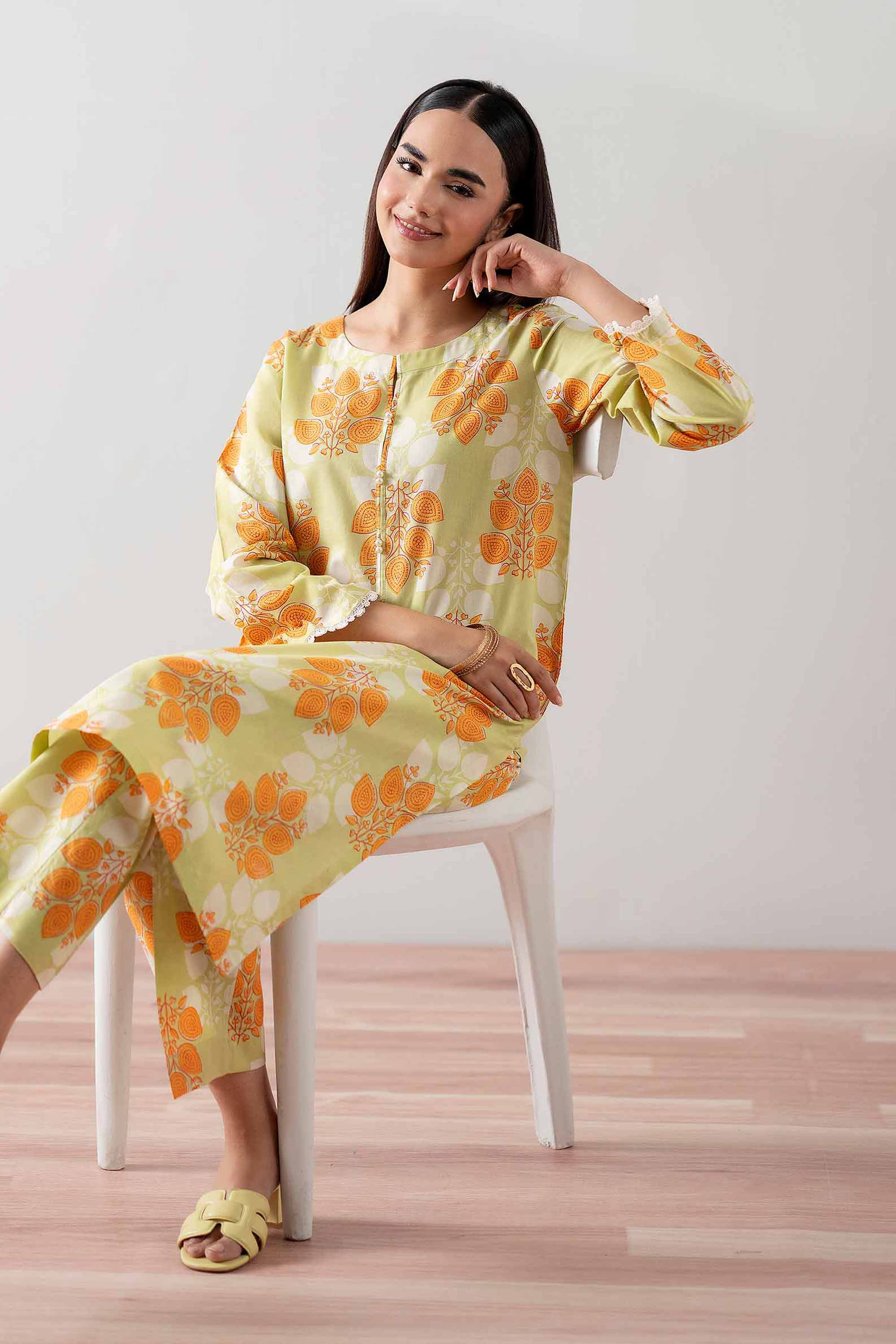 NishatUK - Green Printed  Cambric 2-piece ready to wear Dress