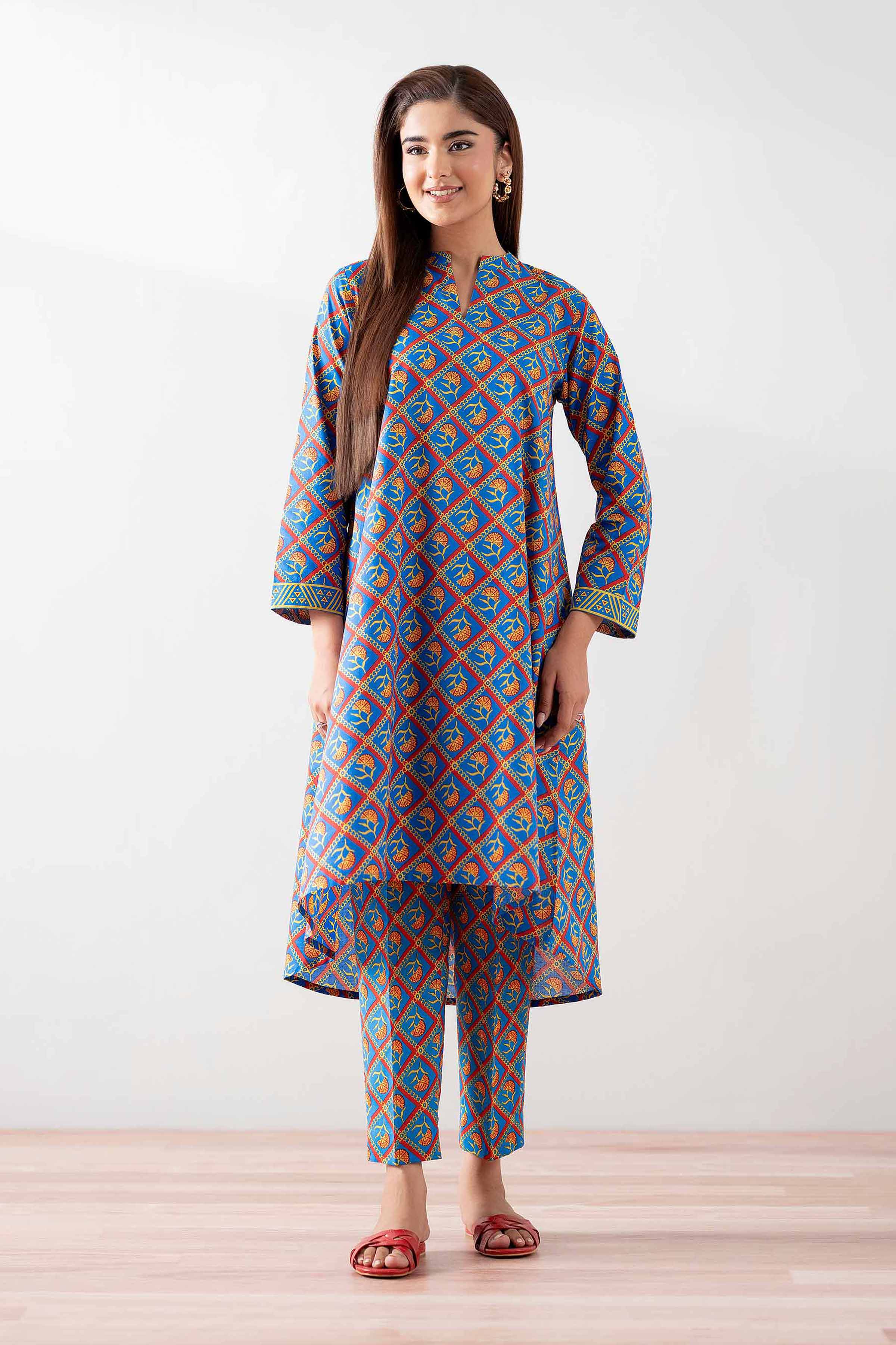NishatUK - Blue Printed Cambric 2-piece ready to wear Dress