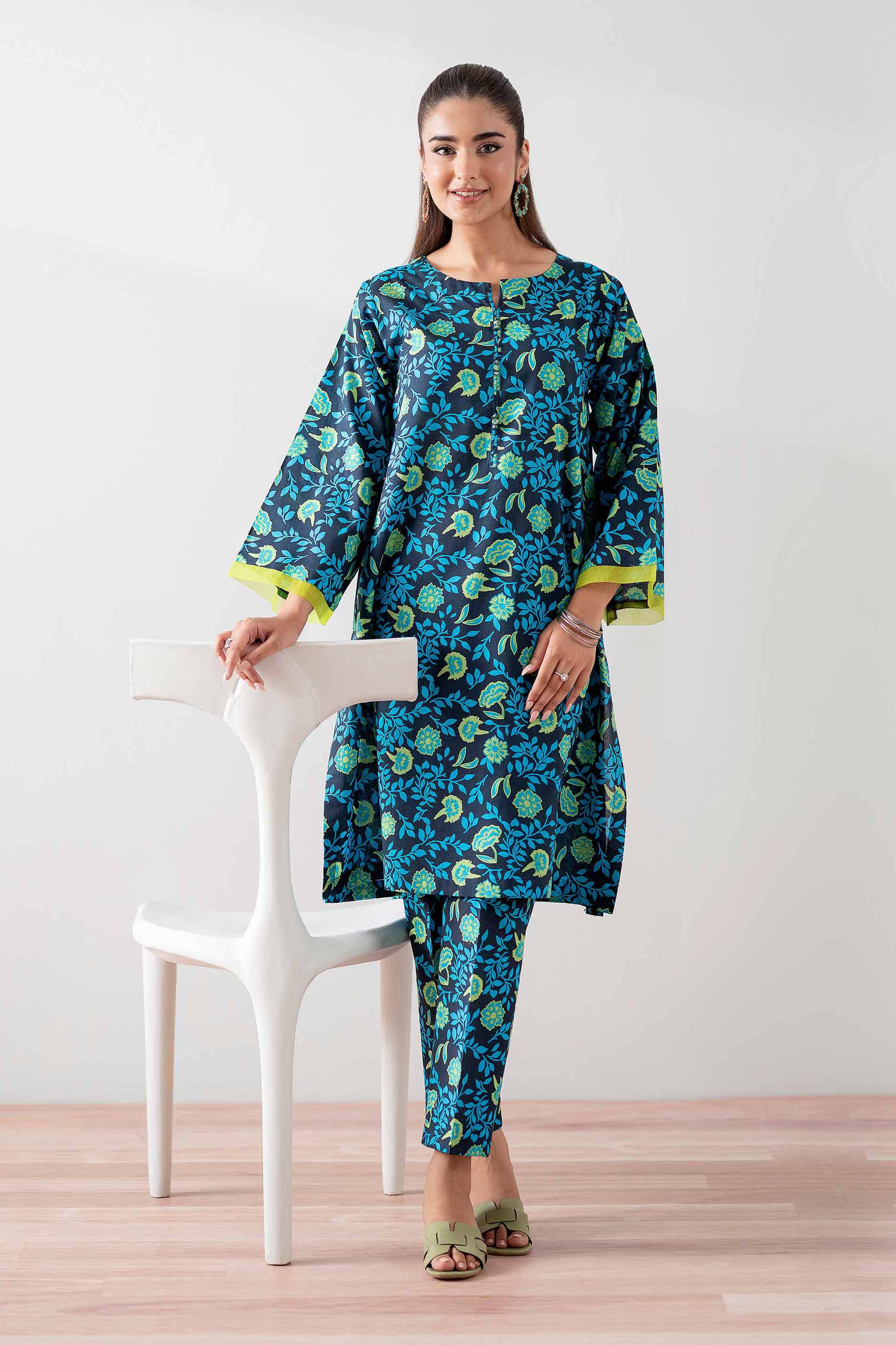 NishatUK - Blue Printed  Cambric 2-piece ready to wear Dress