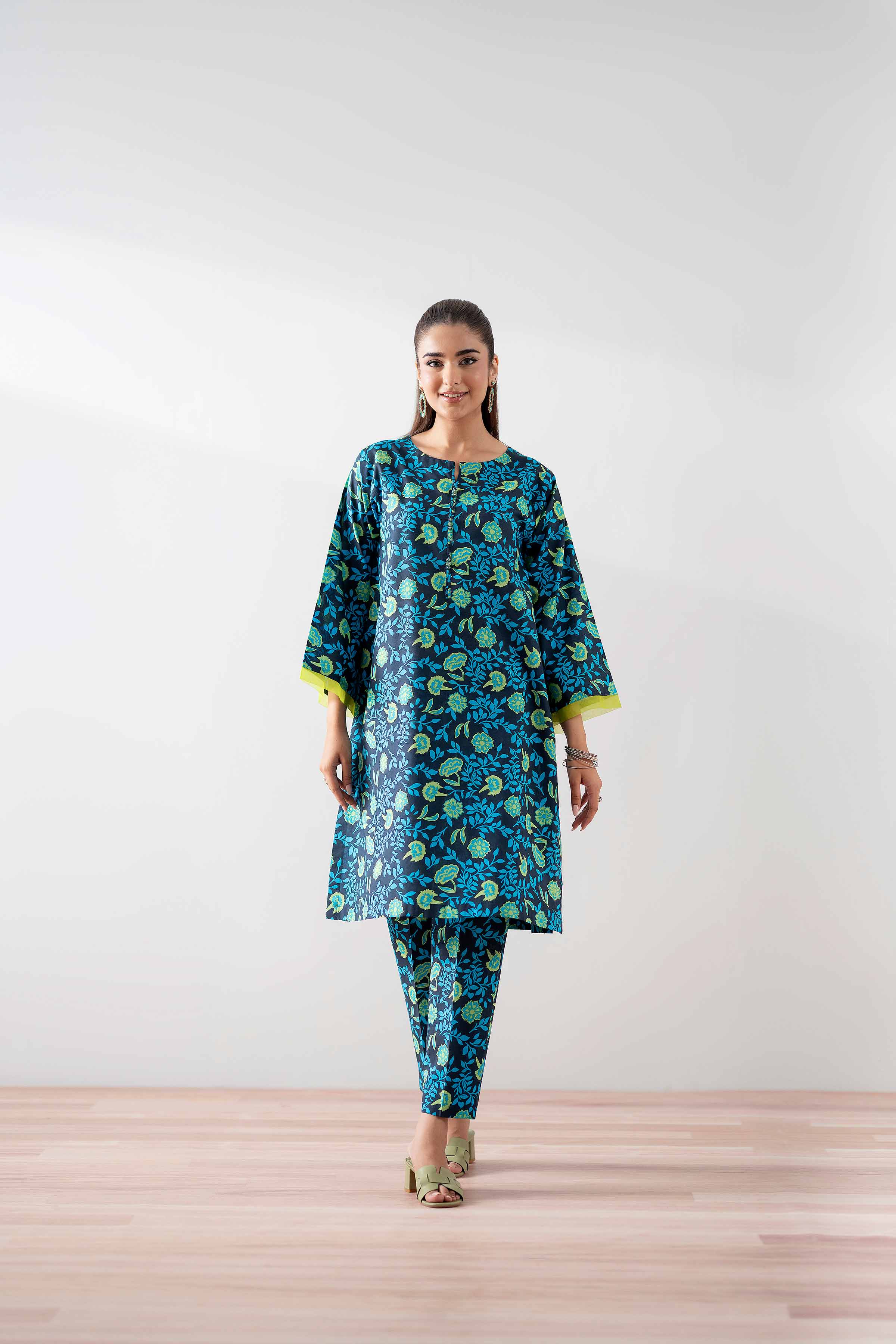NishatUK - Blue Printed  Cambric 2-piece ready to wear Dress
