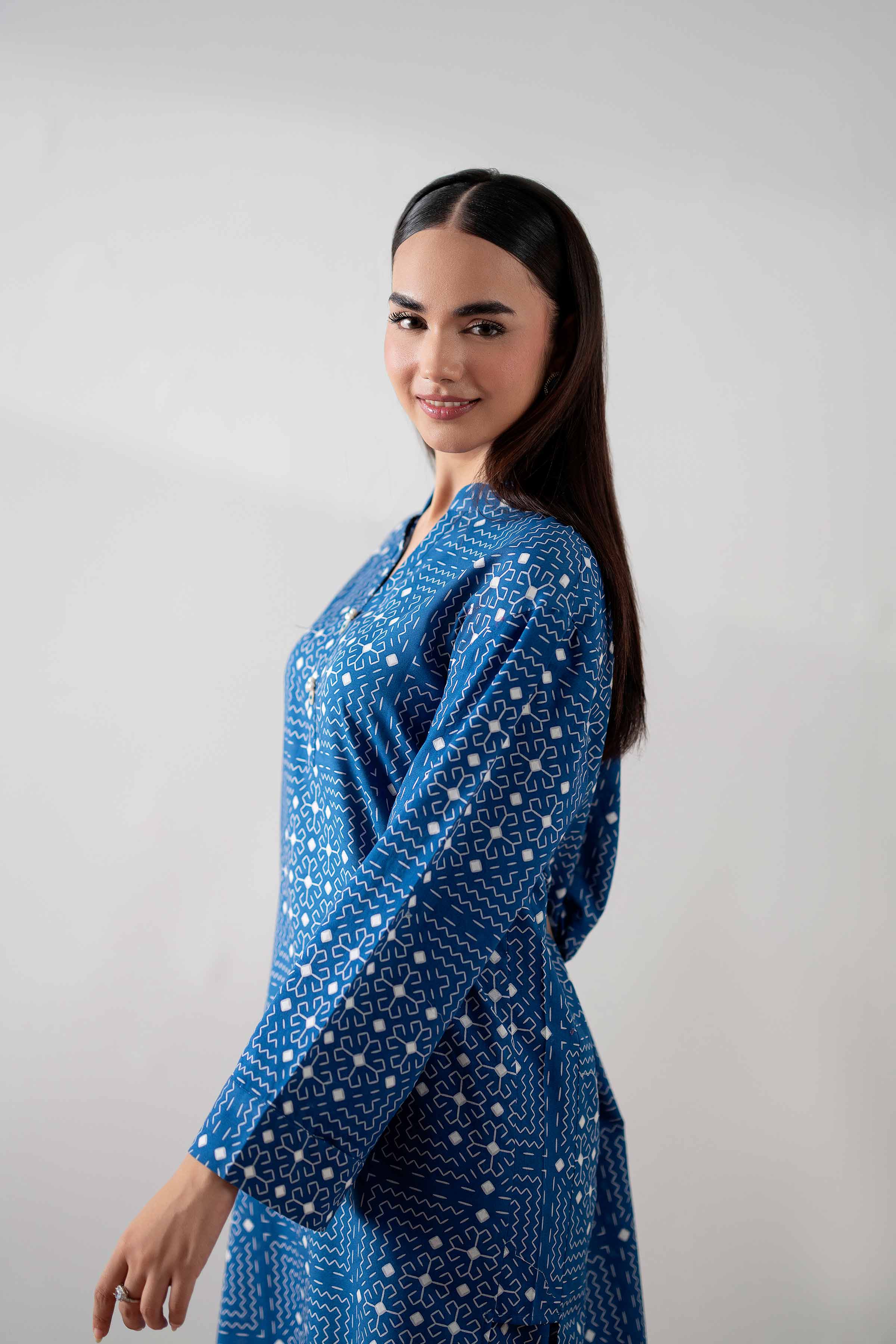 NishatUK - Blue Printed Cambric 2-piece ready to wear Dress