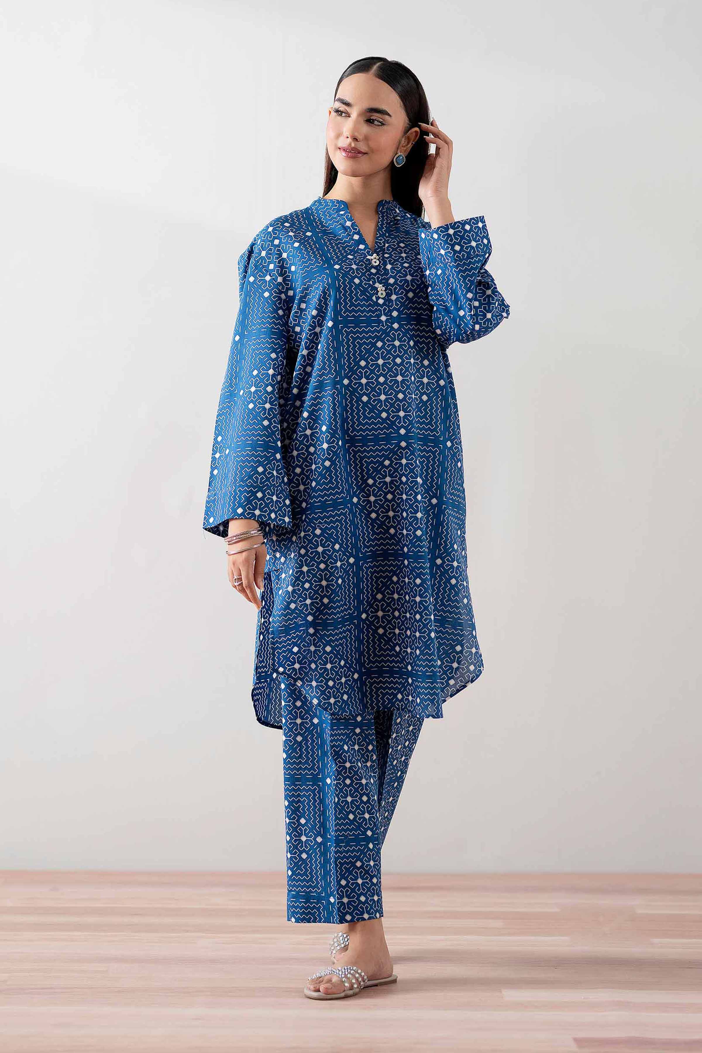 NishatUK - Blue Printed Cambric 2-piece ready to wear Dress