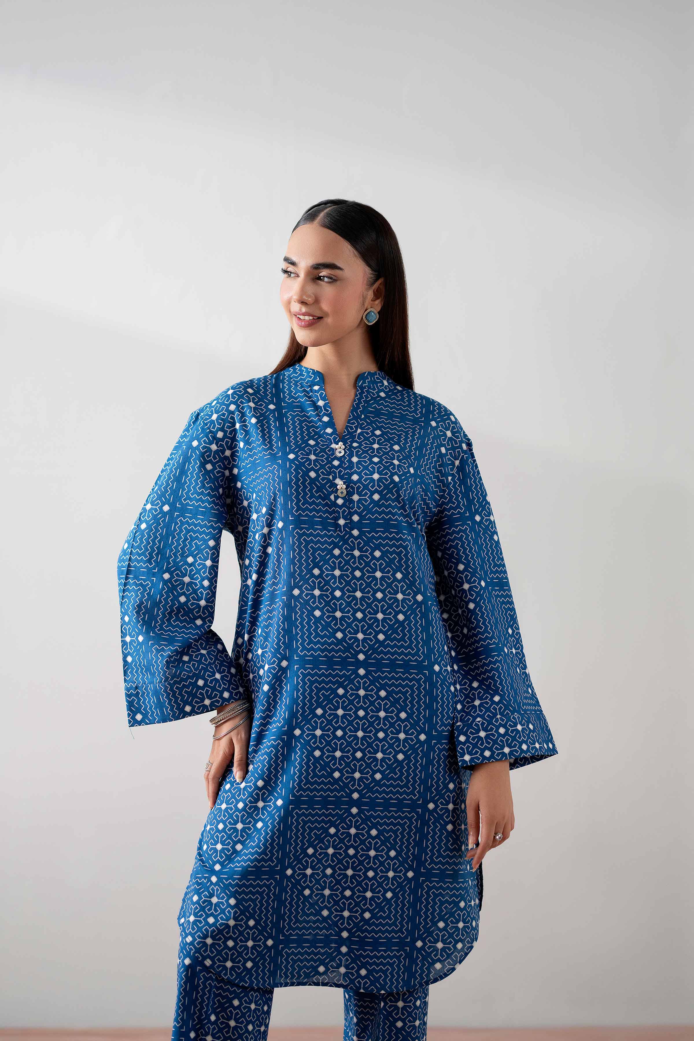 NishatUK - Blue Printed Cambric 2-piece ready to wear Dress