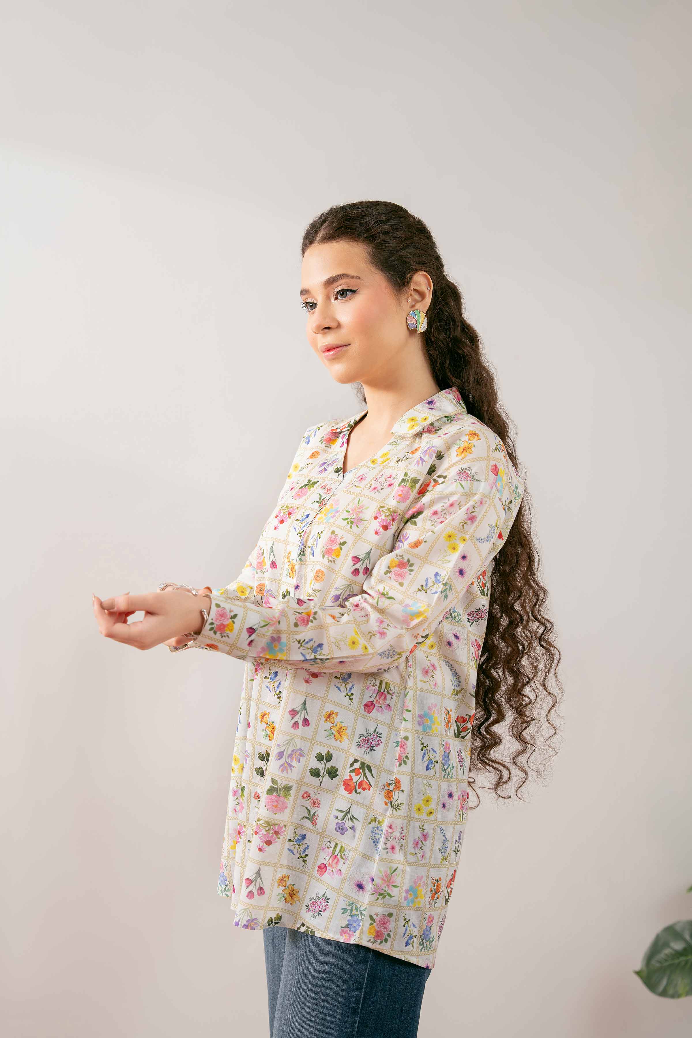 NishatUK - Beige Printed  Cambric 1-piece ready to wear Tunic