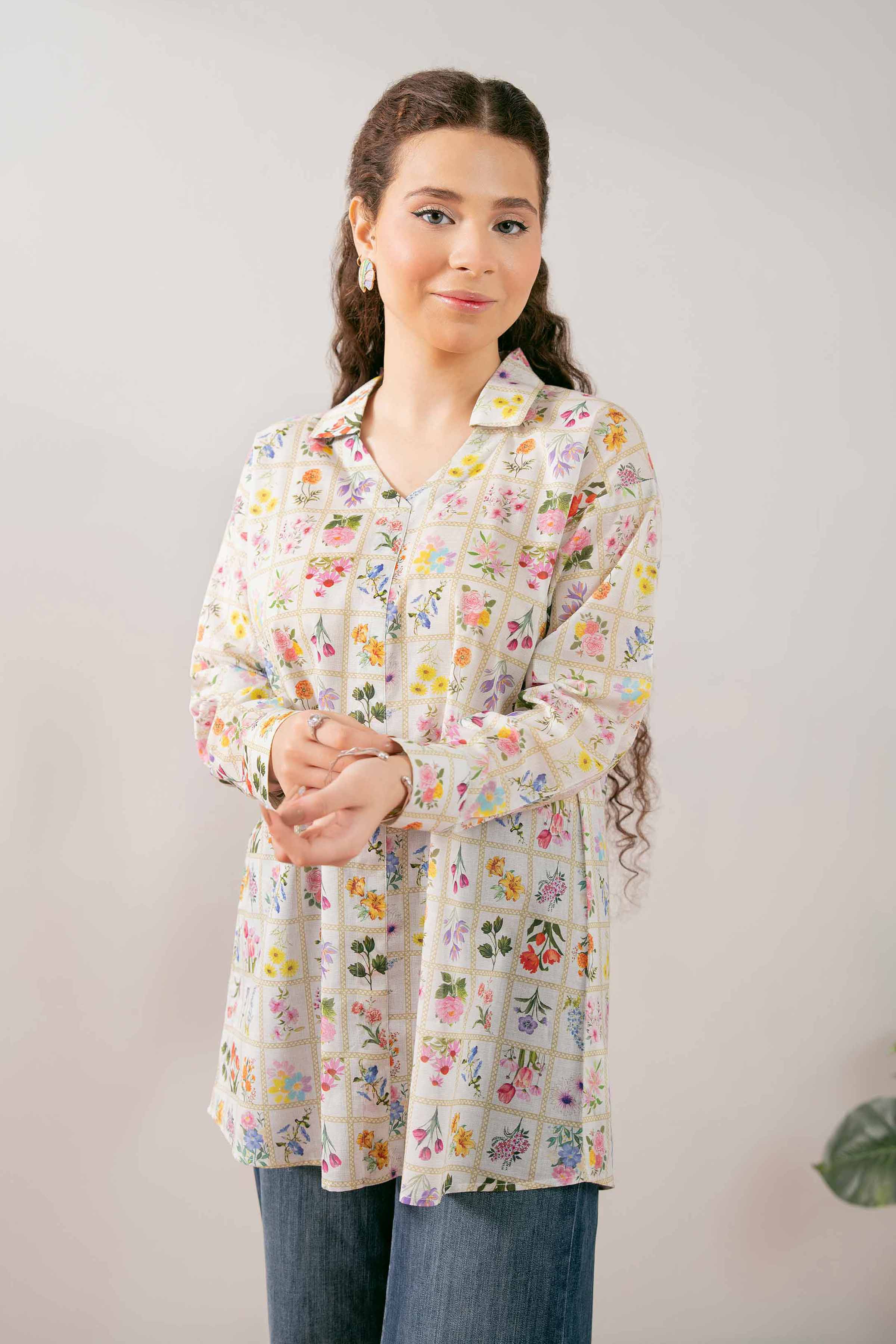NishatUK - Beige Printed  Cambric 1-piece ready to wear Tunic