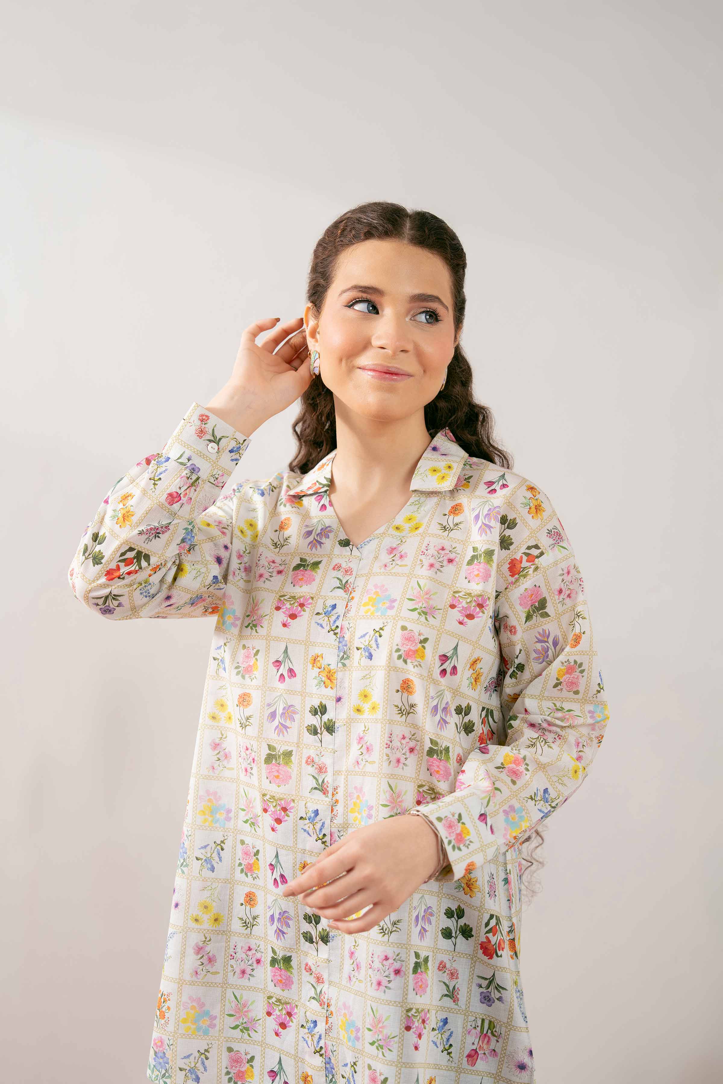 NishatUK - Beige Printed  Cambric 1-piece ready to wear Tunic