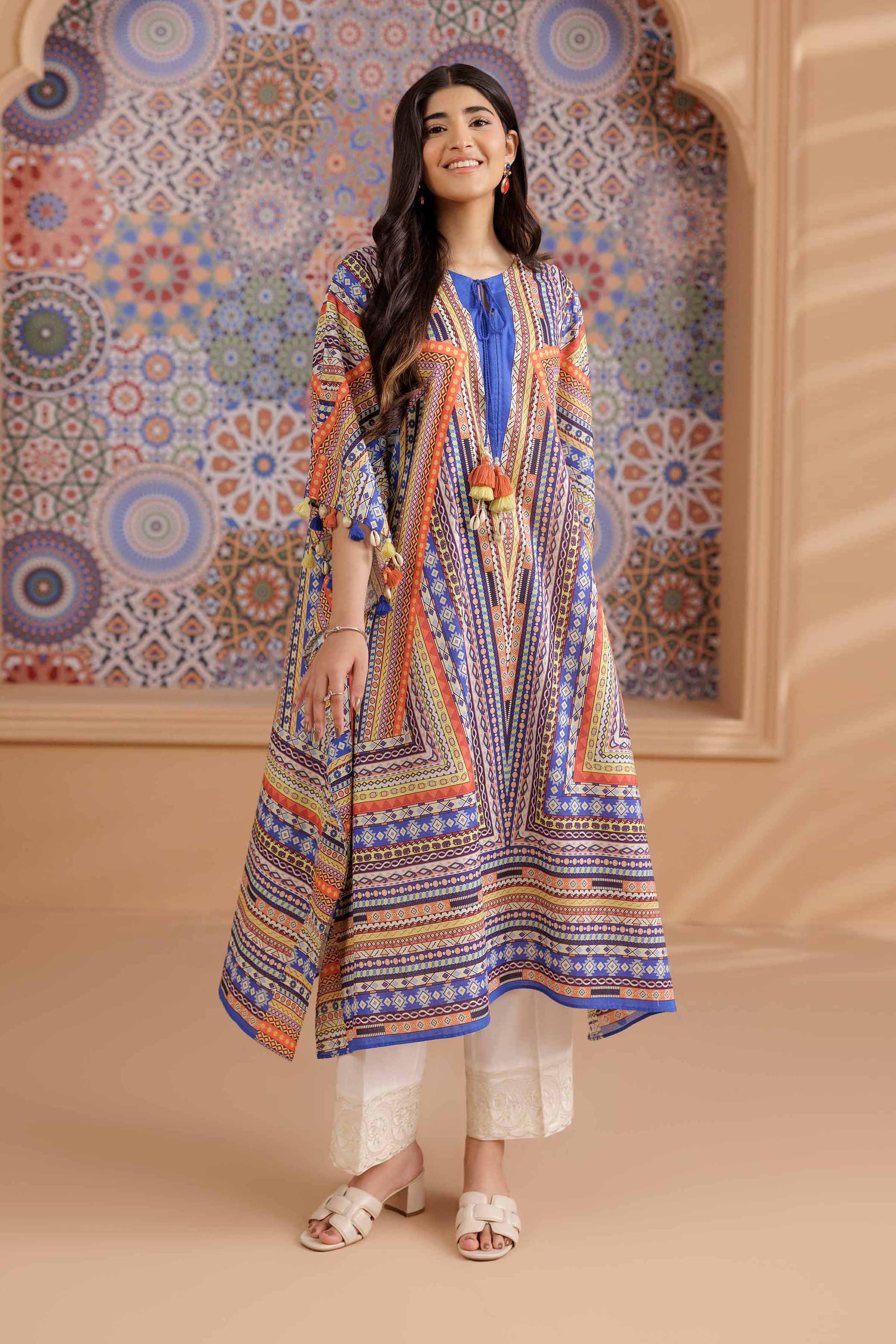 NishatUK - Multi Printed  Dobby 1-piece ready to wear Kaftan