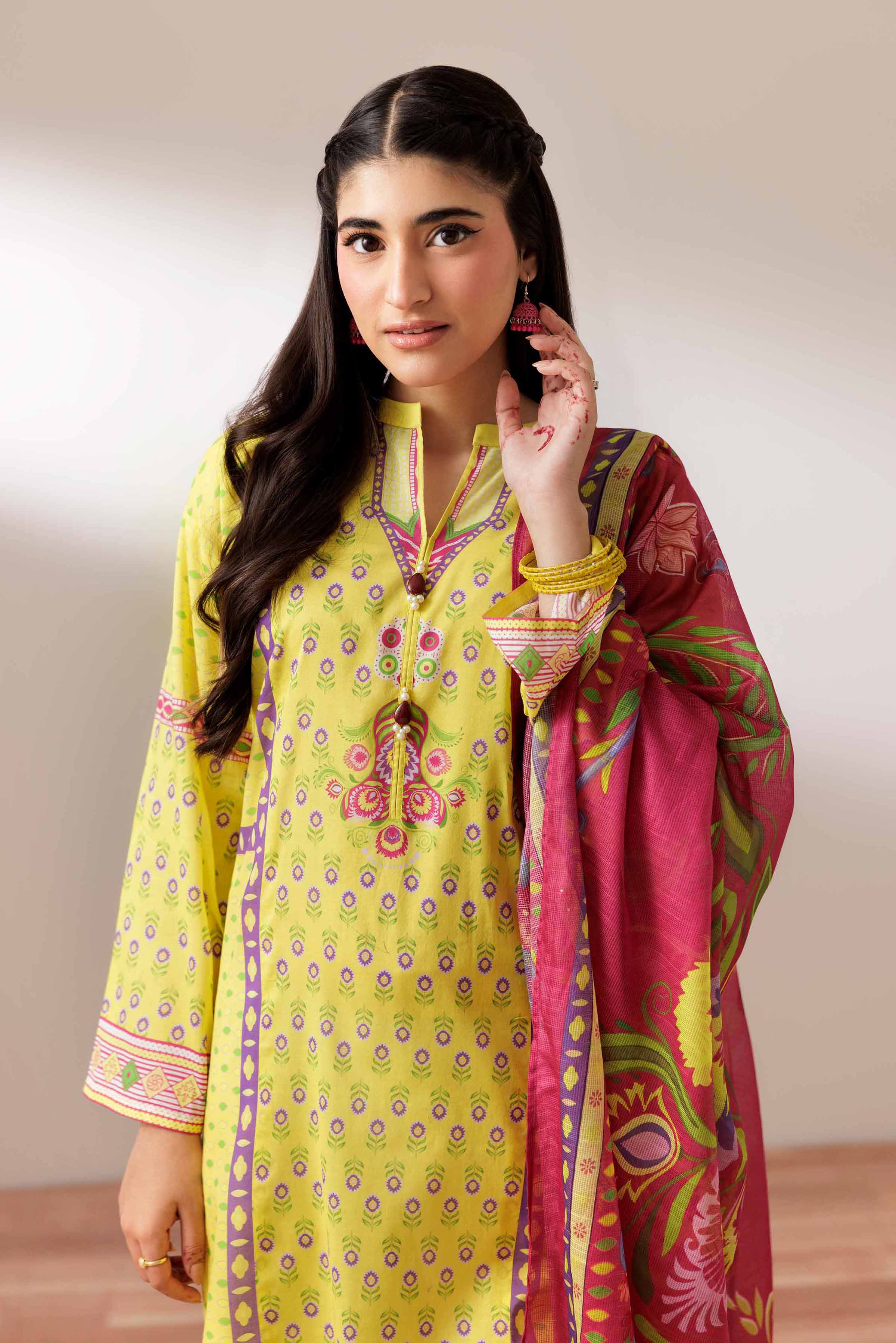 NishatUK - Yellow Printed  Cambric 2-piece ready to wear Dress
