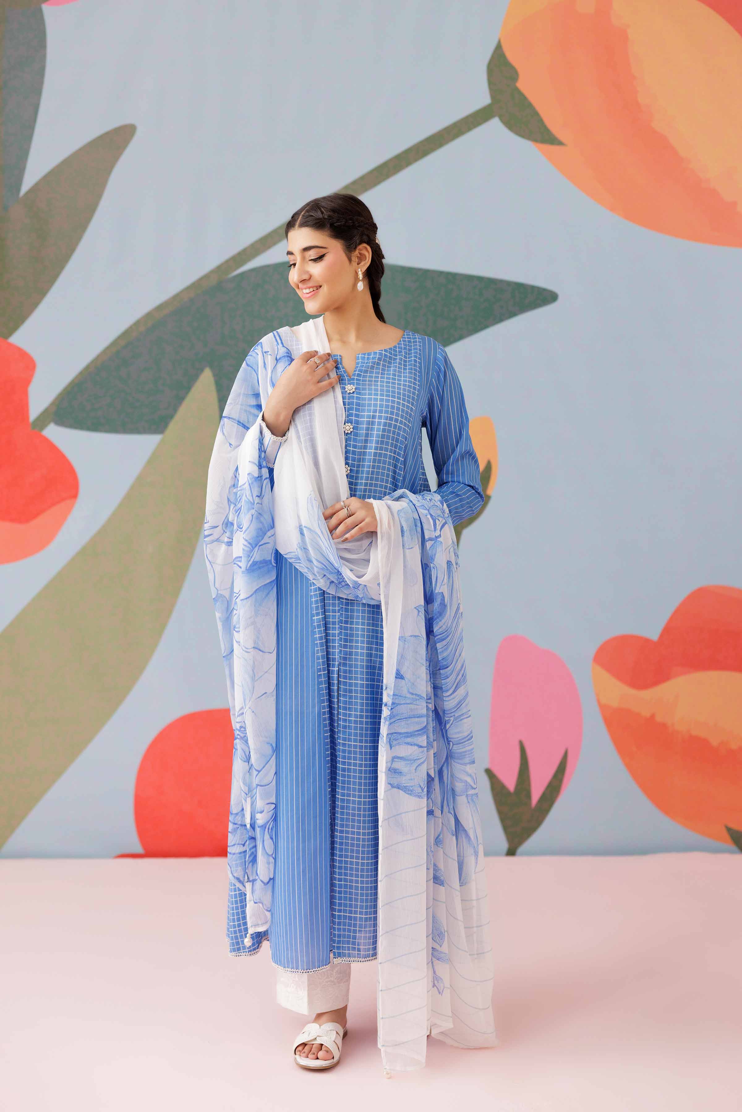 NishatUK - Blue Printed  Cambric 2-piece ready to wear Dress