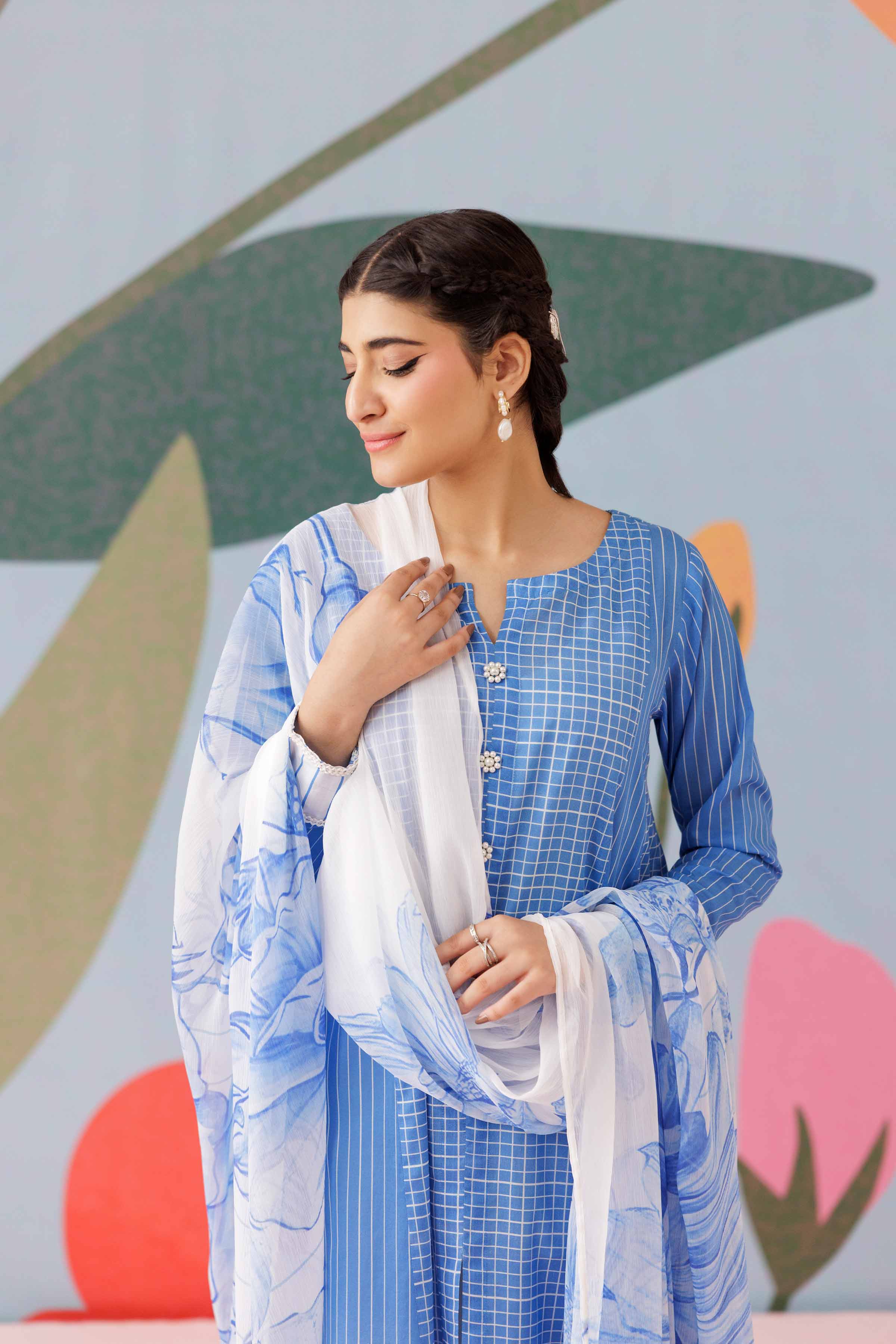 NishatUK - Blue Printed  Cambric 2-piece ready to wear Dress