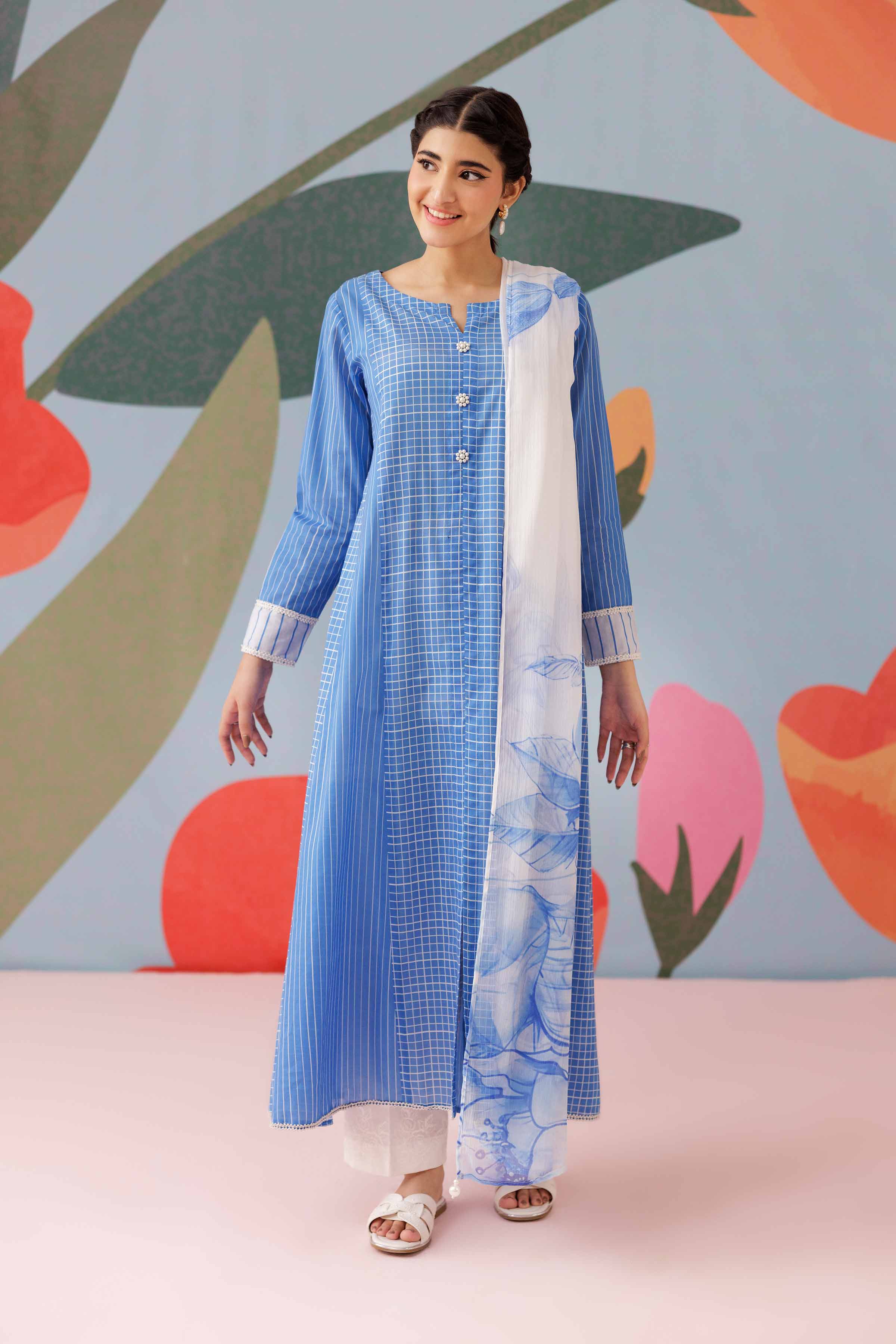 NishatUK - Blue Printed  Cambric 2-piece ready to wear Dress