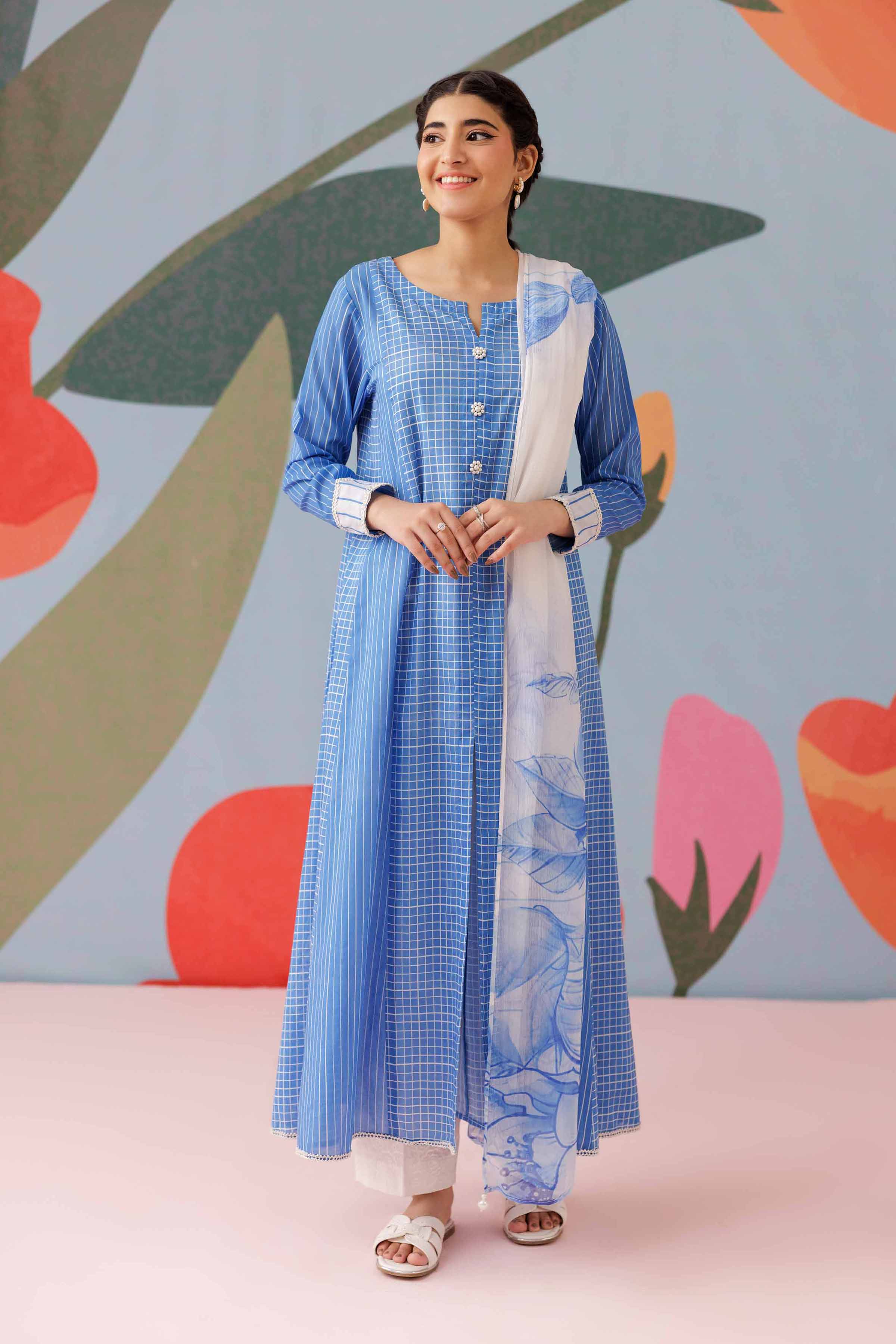 NishatUK - Blue Printed  Cambric 2-piece ready to wear Dress