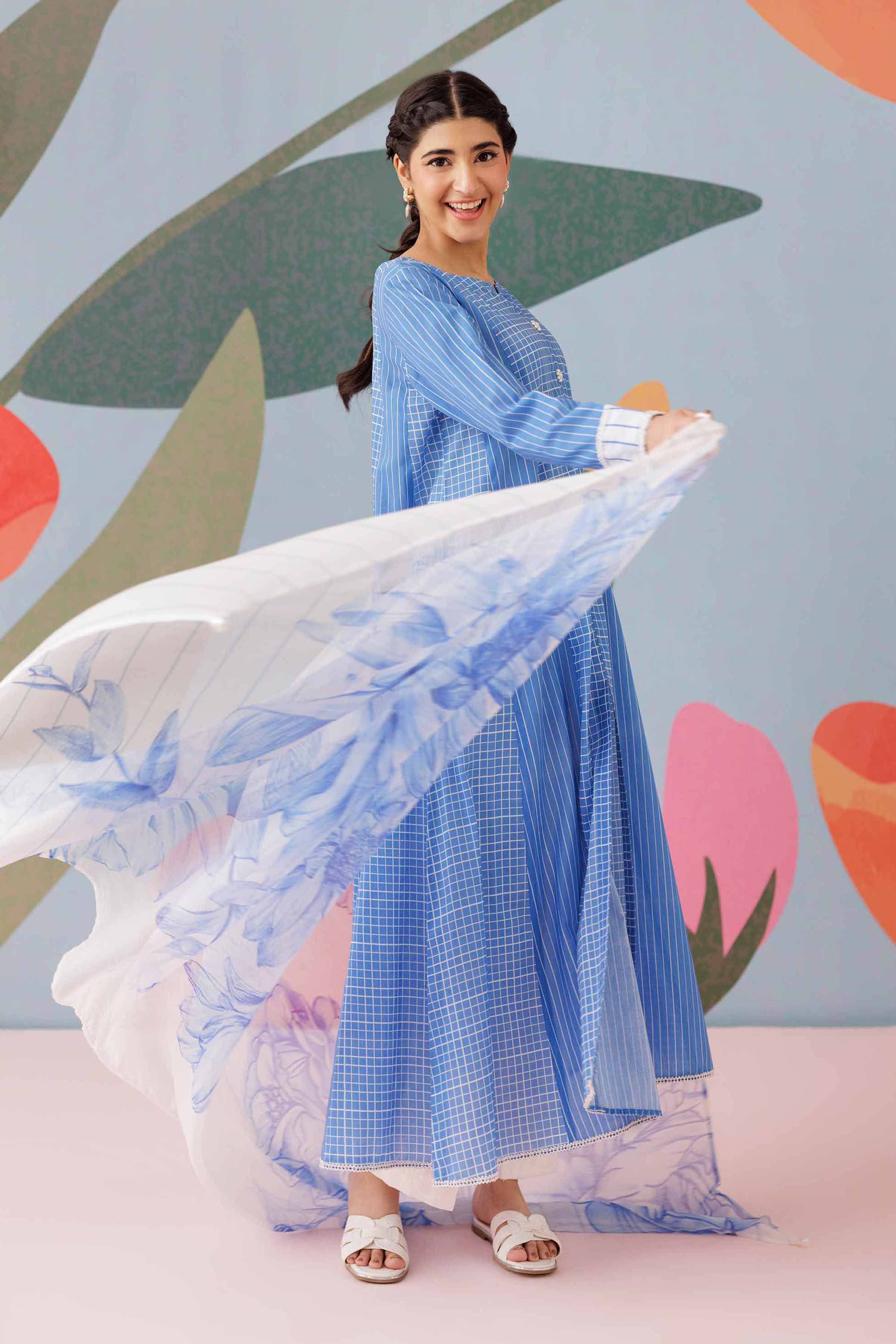 NishatUK - Blue Printed  Cambric 2-piece ready to wear Dress