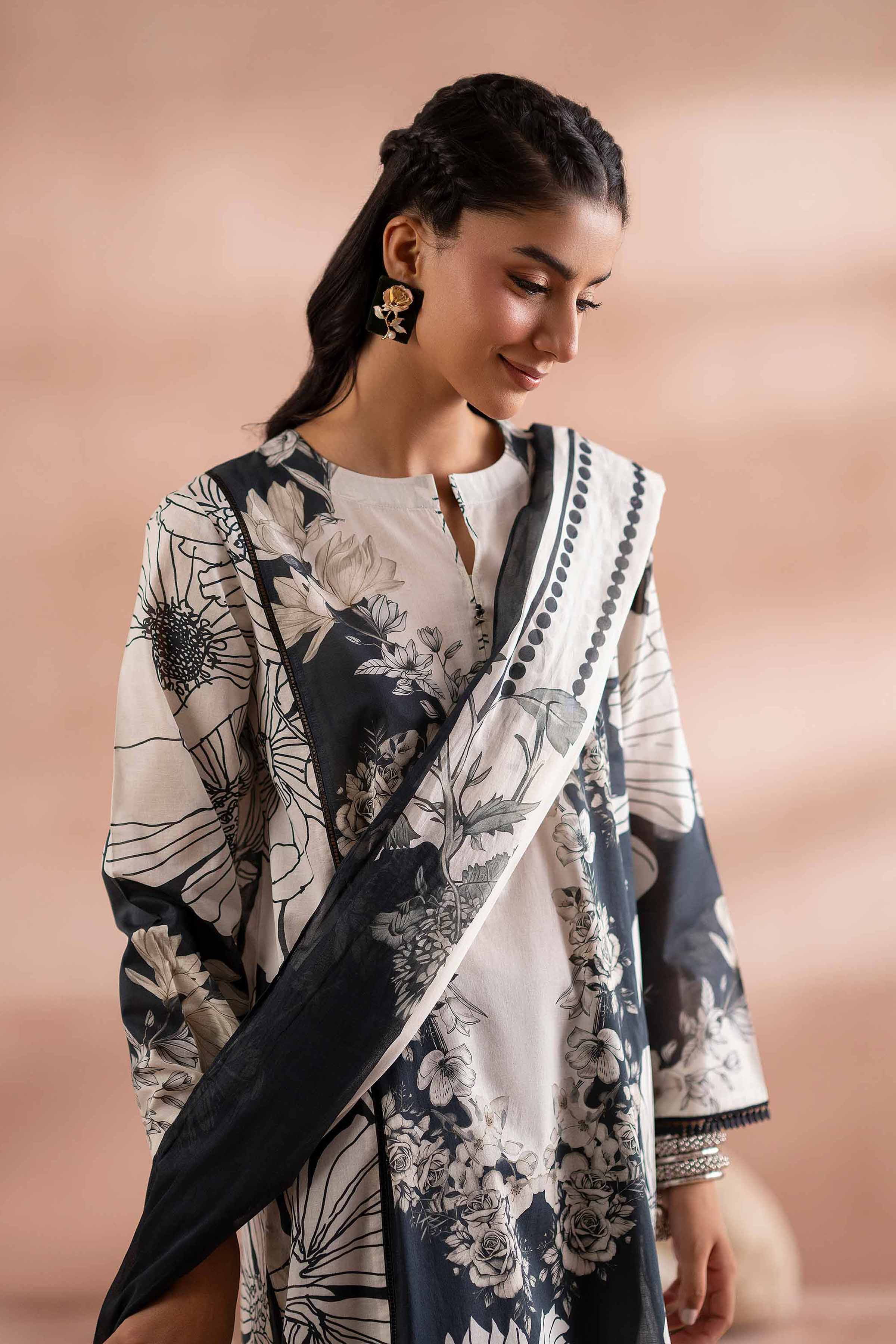 NishatUK - Black Printed Cambric 2-piece ready to wear Dress