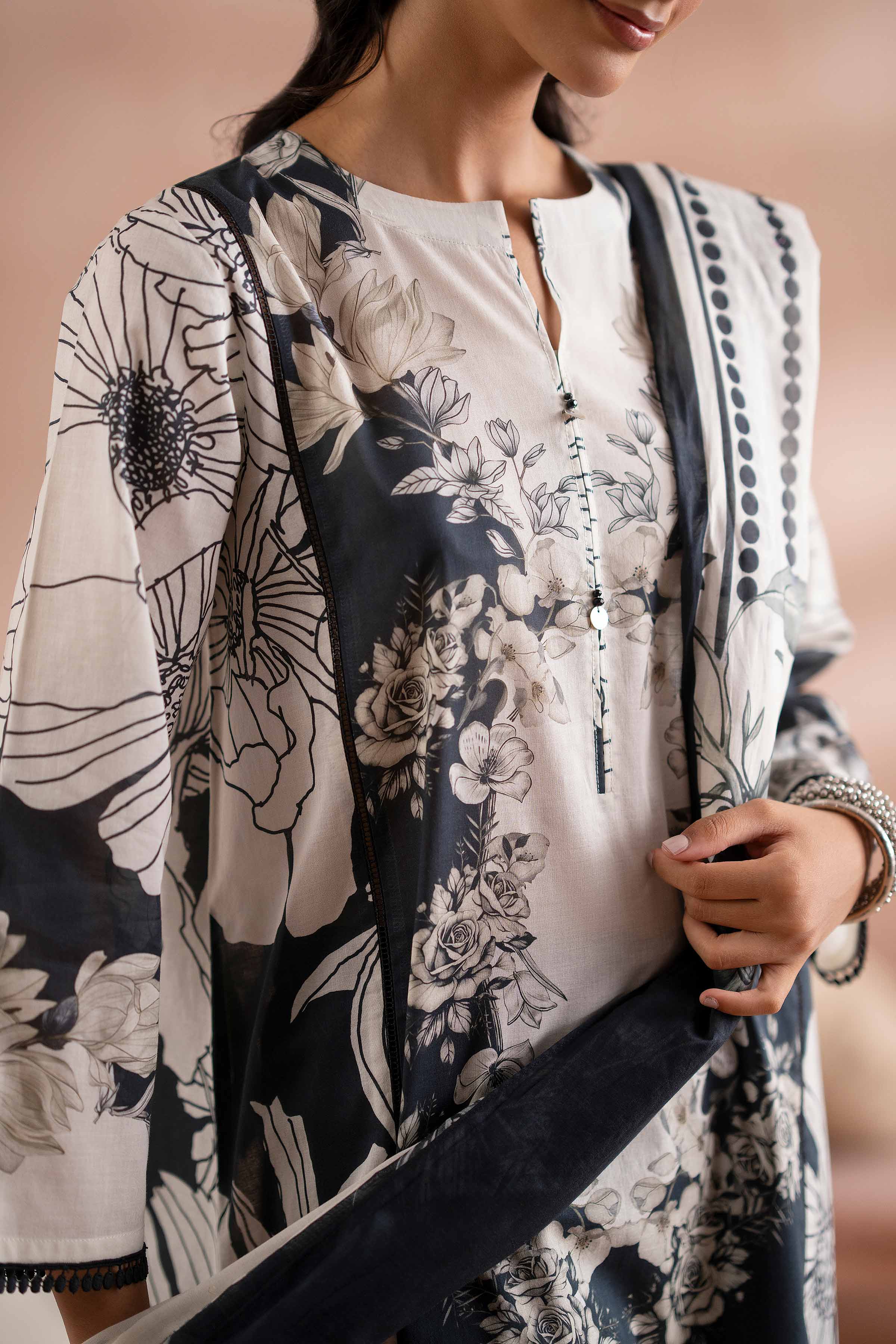 NishatUK - Black Printed Cambric 2-piece ready to wear Dress