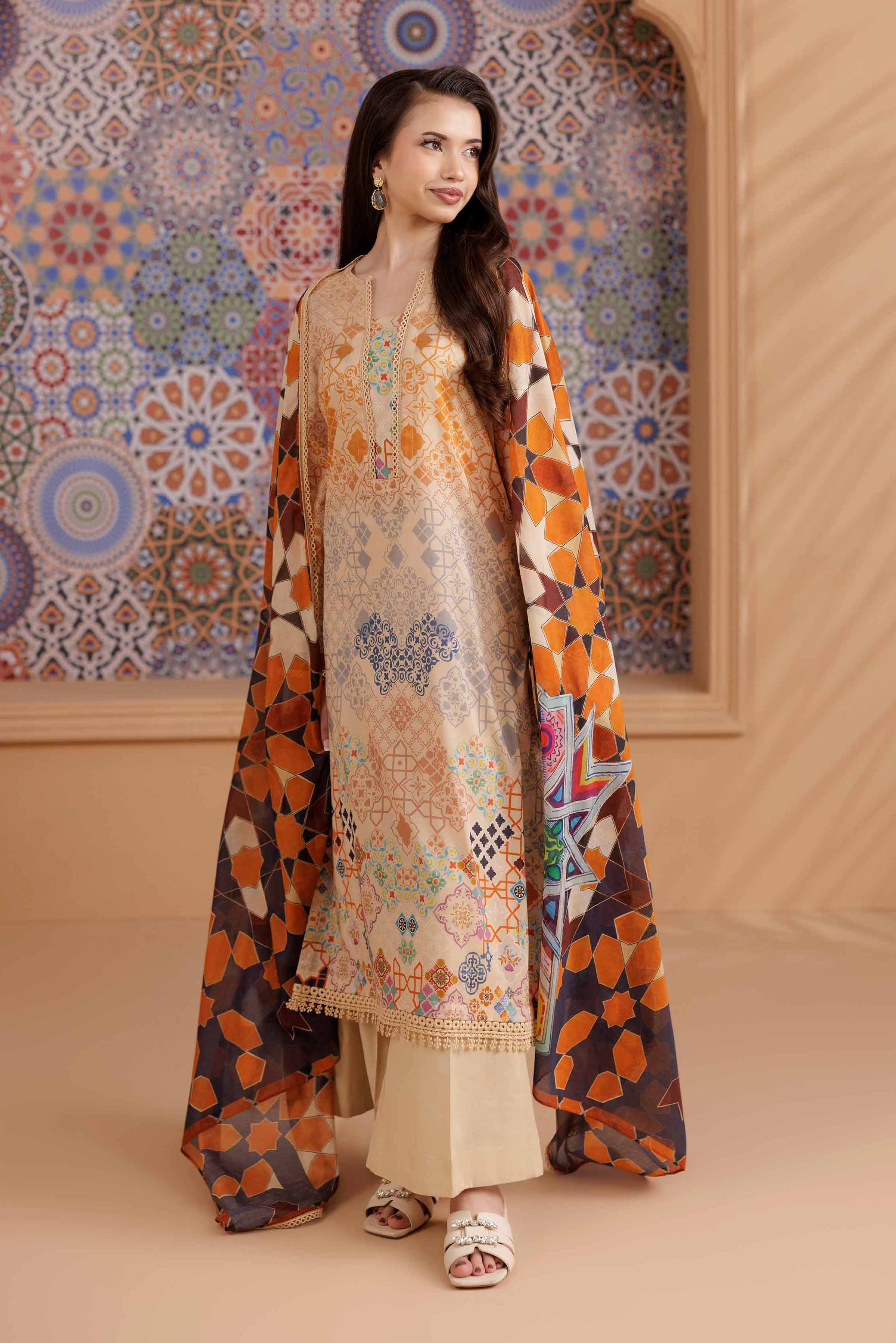 NishatUK - Beige Printed  Cambric 2-piece ready to wear Dress