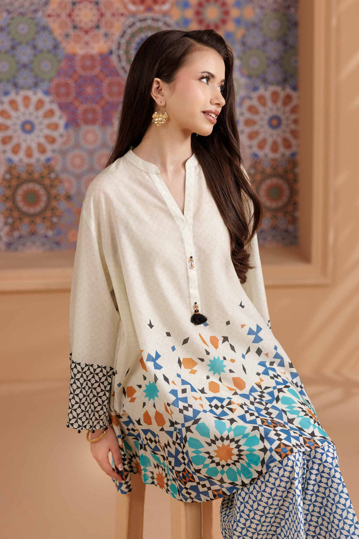 NishatUK - Beige Printed  Lawn 2-piece ready to wear Dress