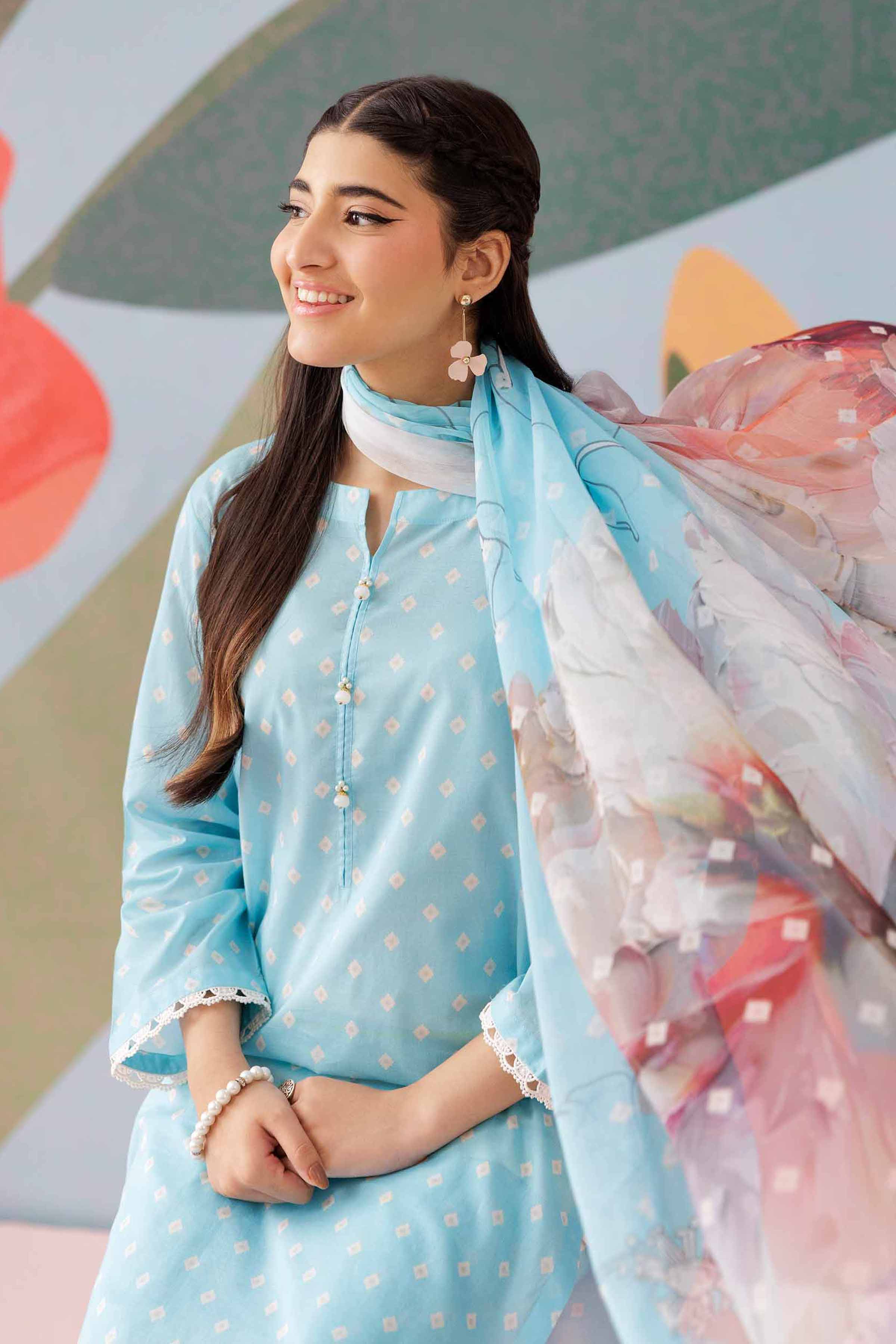 NishatUK - Sky Blue Printed  Cambric 3-piece ready to wear Suit