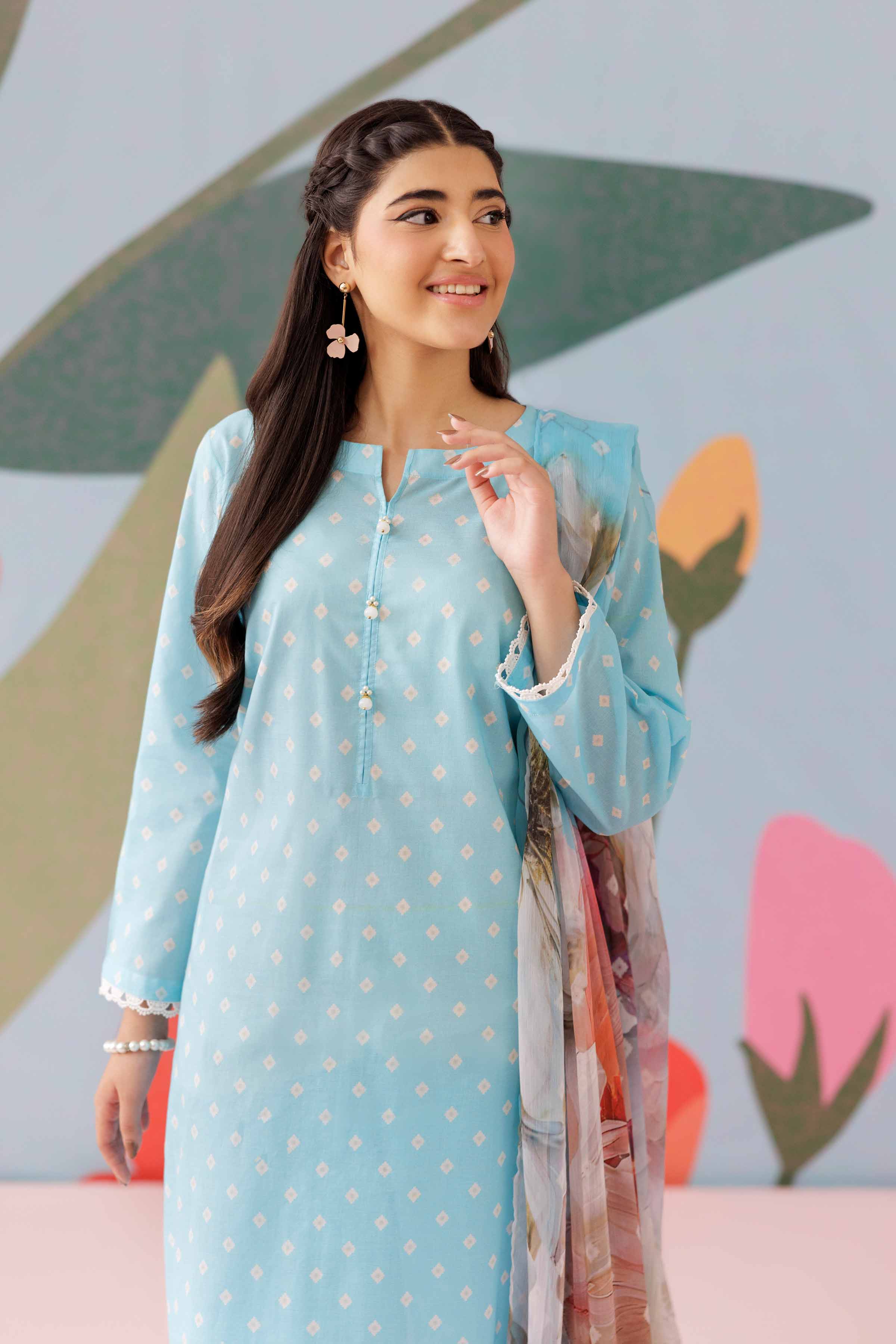 NishatUK - Sky Blue Printed  Cambric 3-piece ready to wear Suit