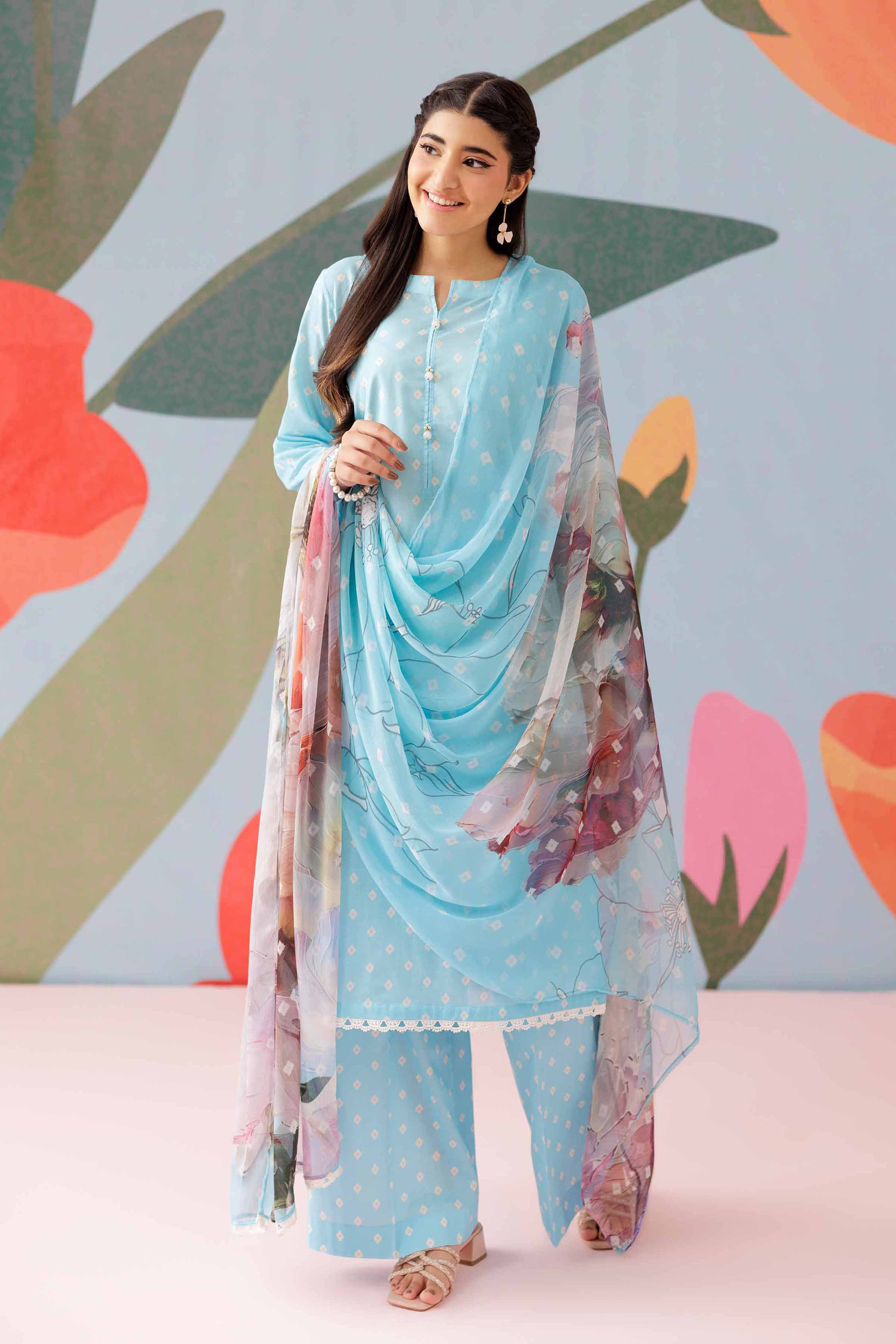 NishatUK - Sky Blue Printed  Cambric 3-piece ready to wear Suit