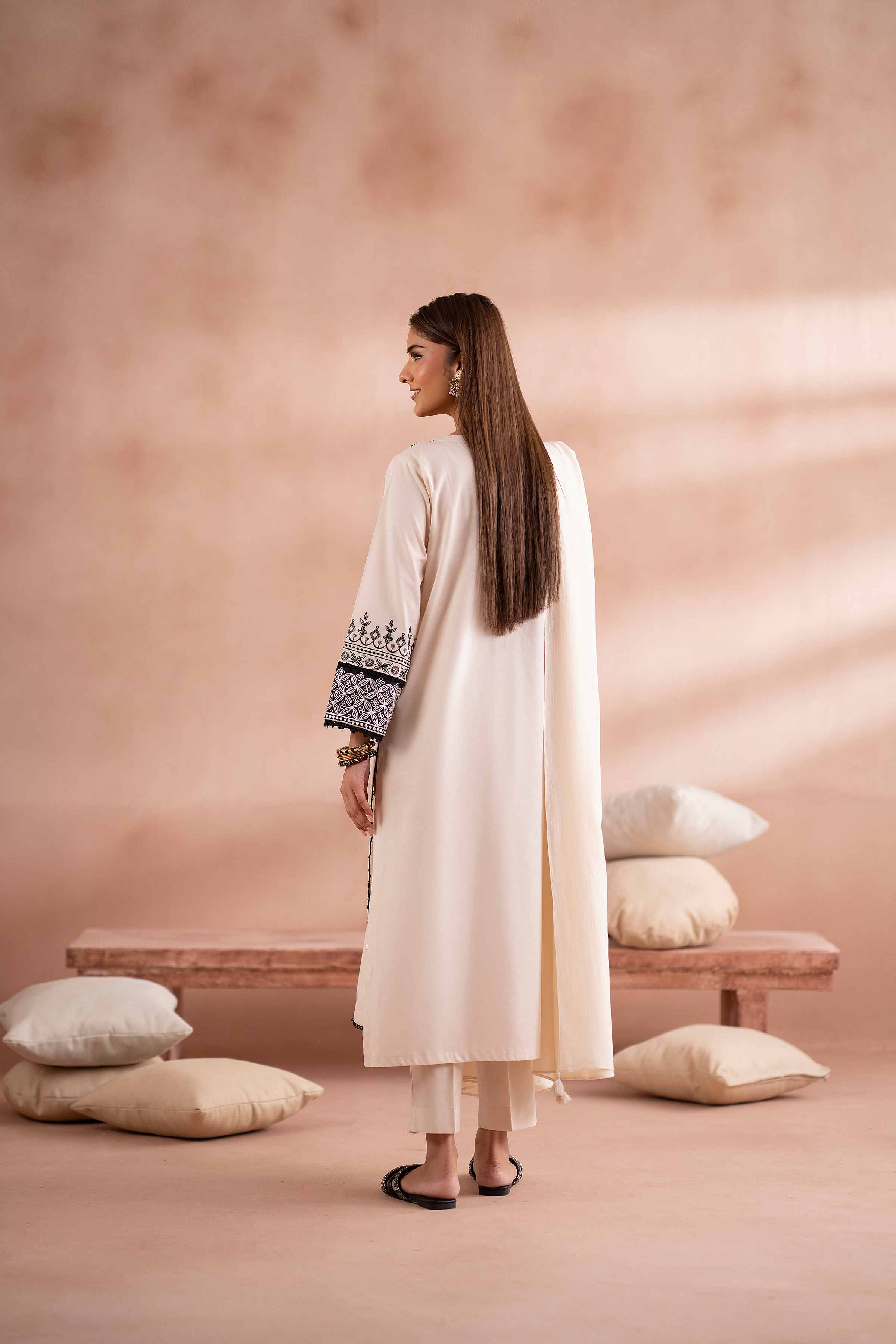 NishatUK - Off White Embroidered Cambric 3-piece ready to wear Suit