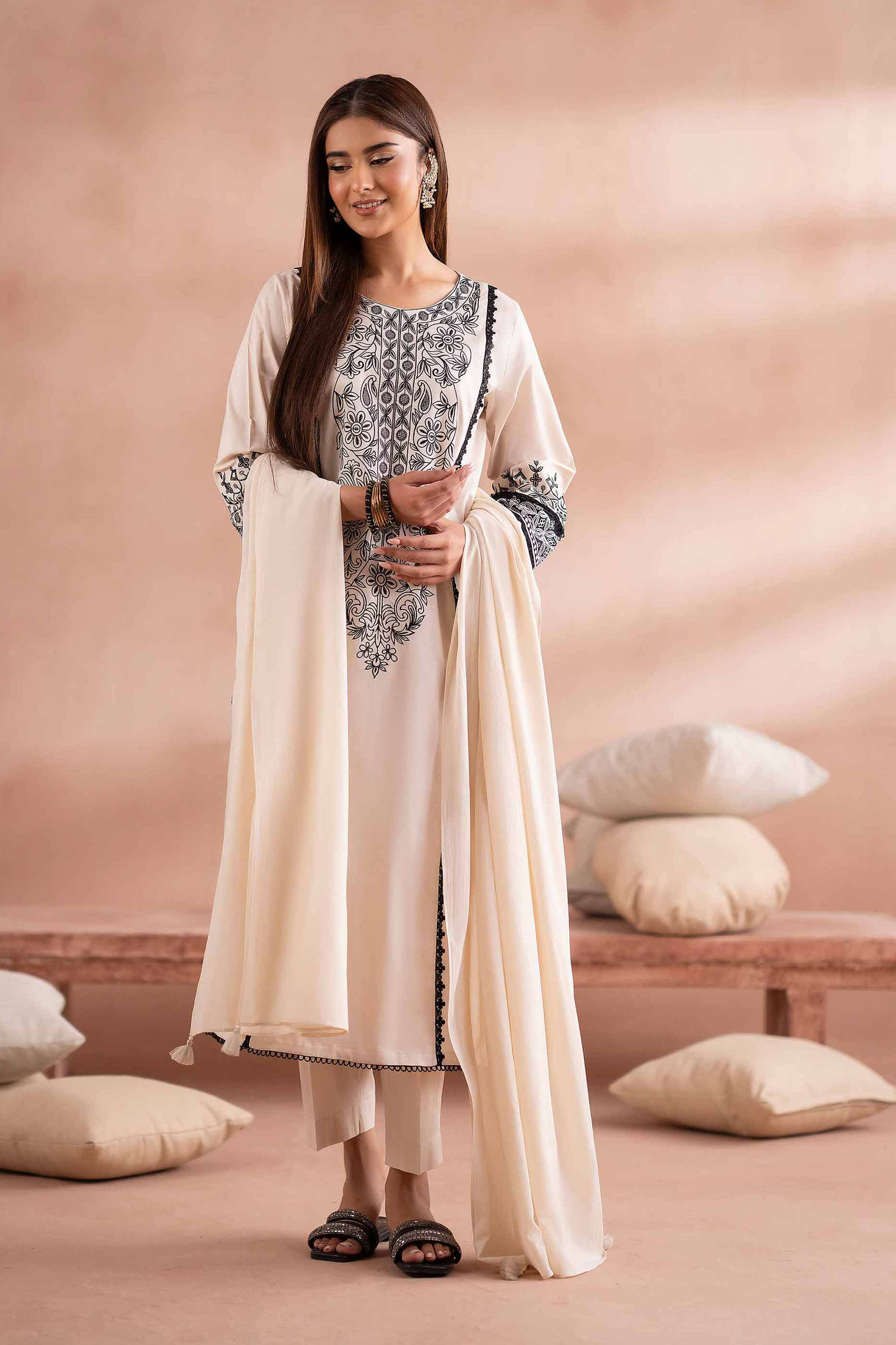 NishatUK - Off White Embroidered Cambric 3-piece ready to wear Suit