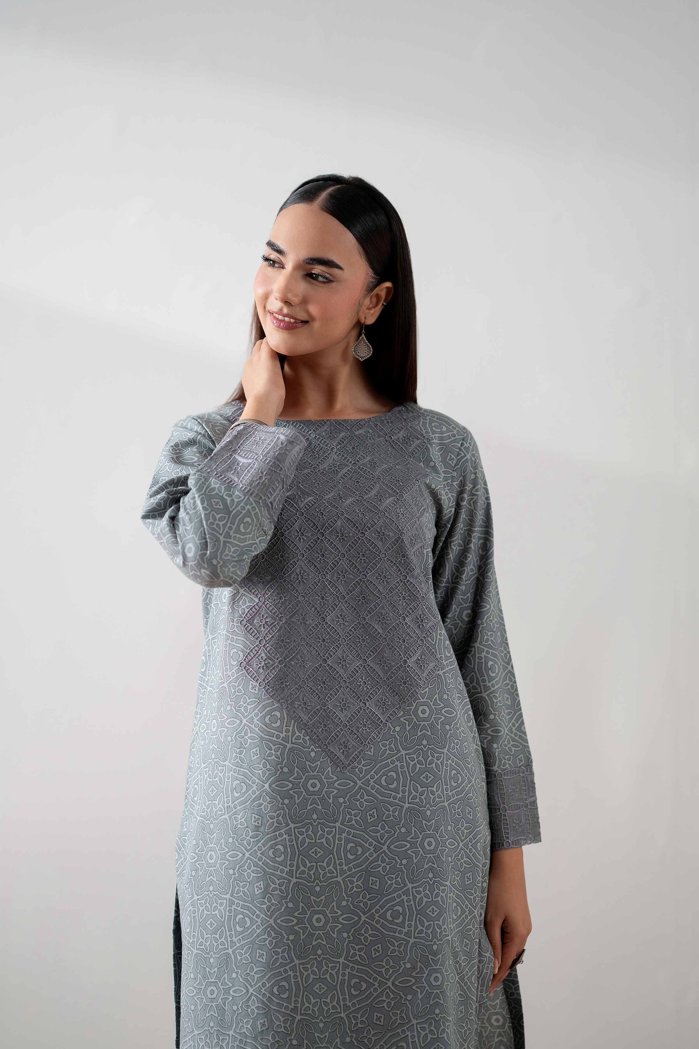 NishatUK - Grey Embroidered Cambric 2-piece ready to wear Dress