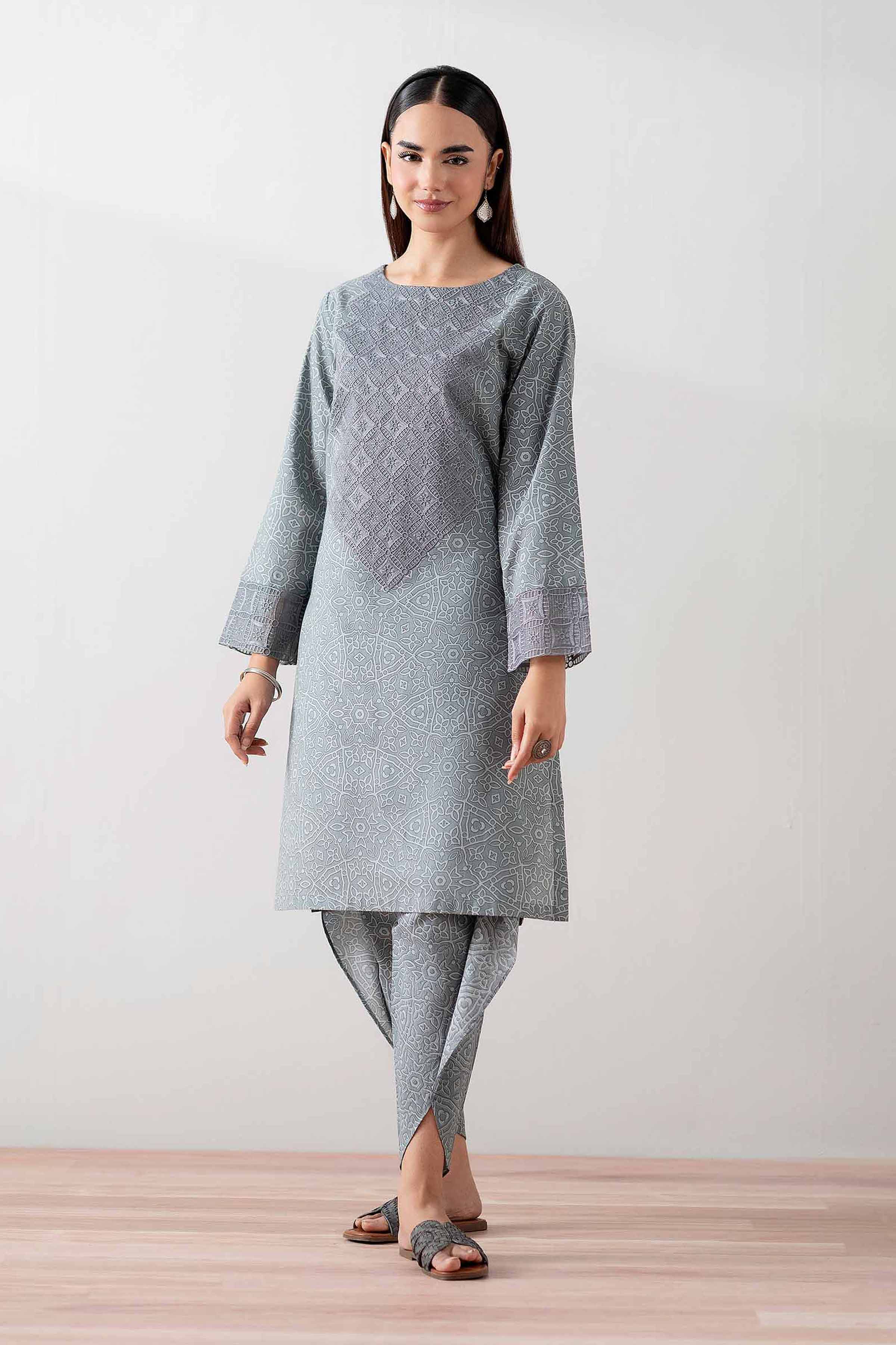 NishatUK - Grey Embroidered Cambric 2-piece ready to wear Dress