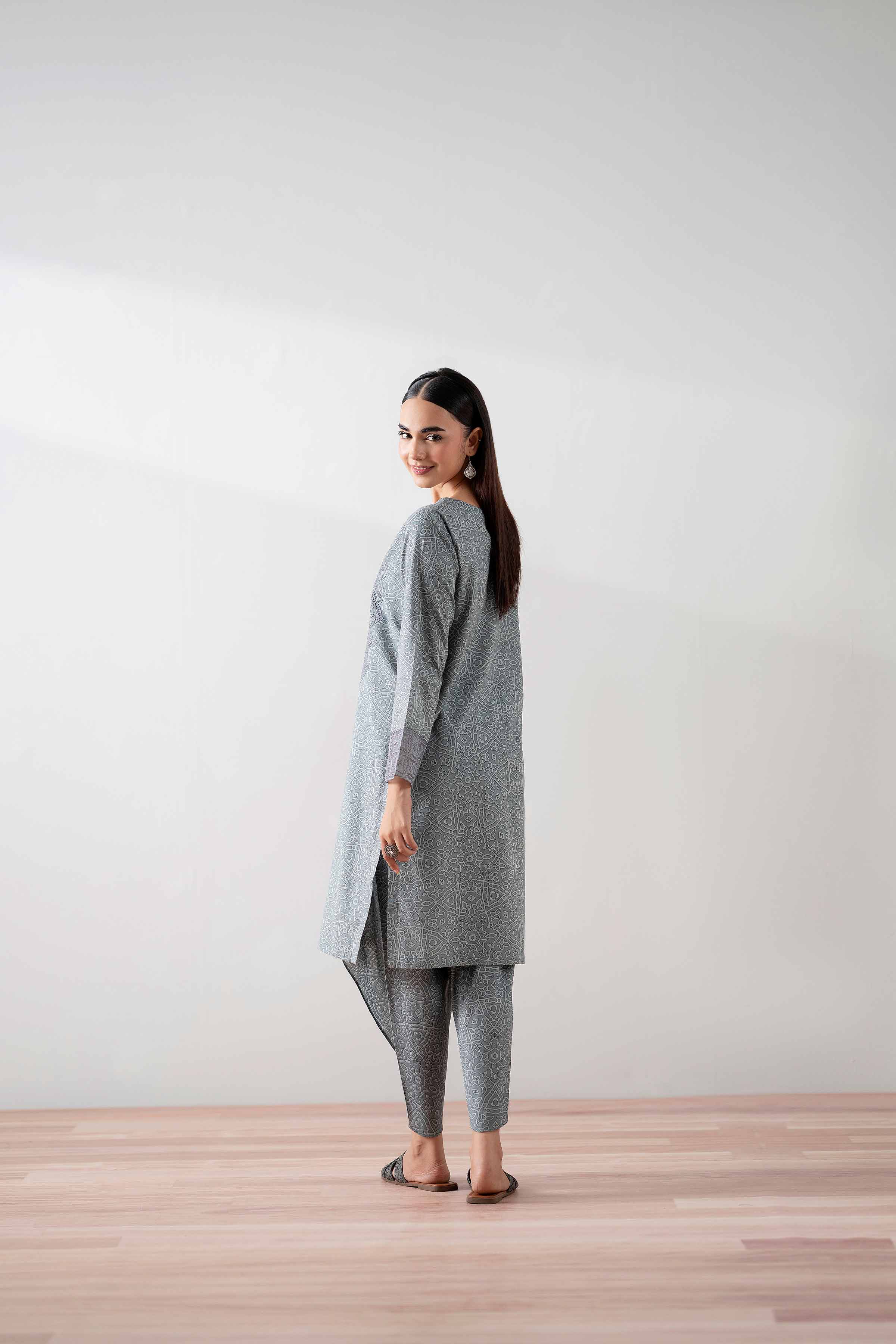 NishatUK - Grey Embroidered Cambric 2-piece ready to wear Dress