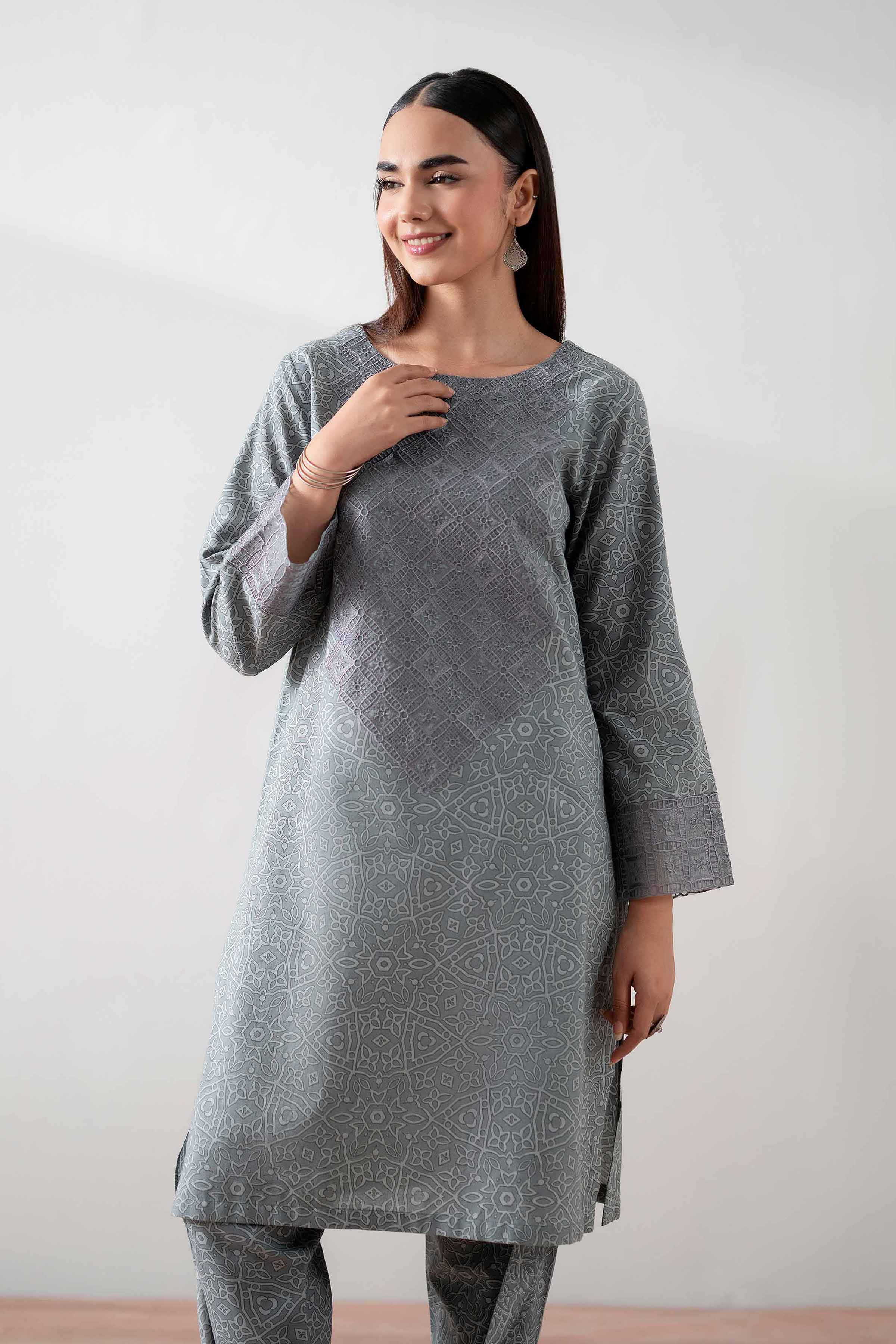 NishatUK - Grey Embroidered Cambric 2-piece ready to wear Dress