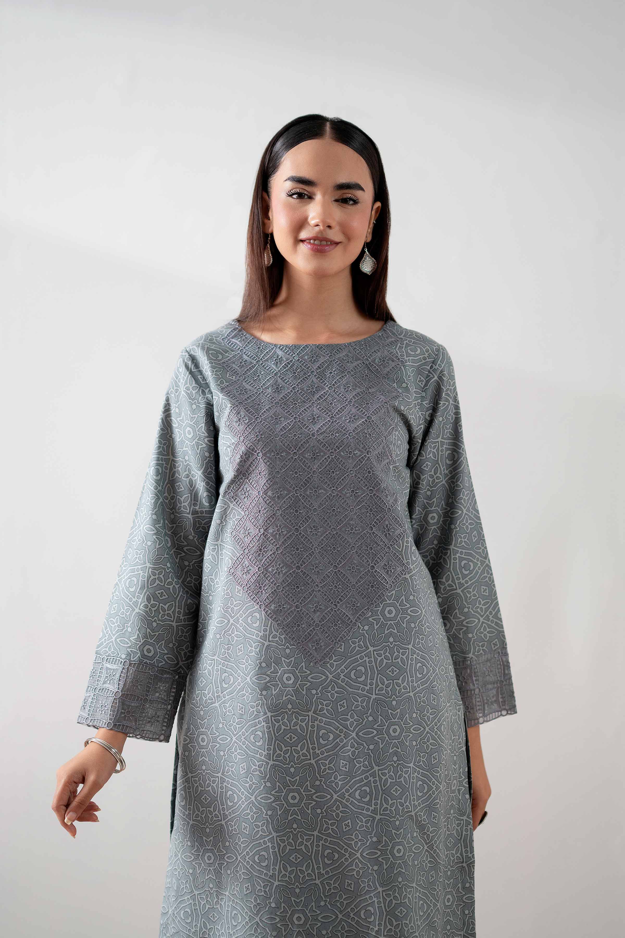 NishatUK - Grey Embroidered Cambric 2-piece ready to wear Dress
